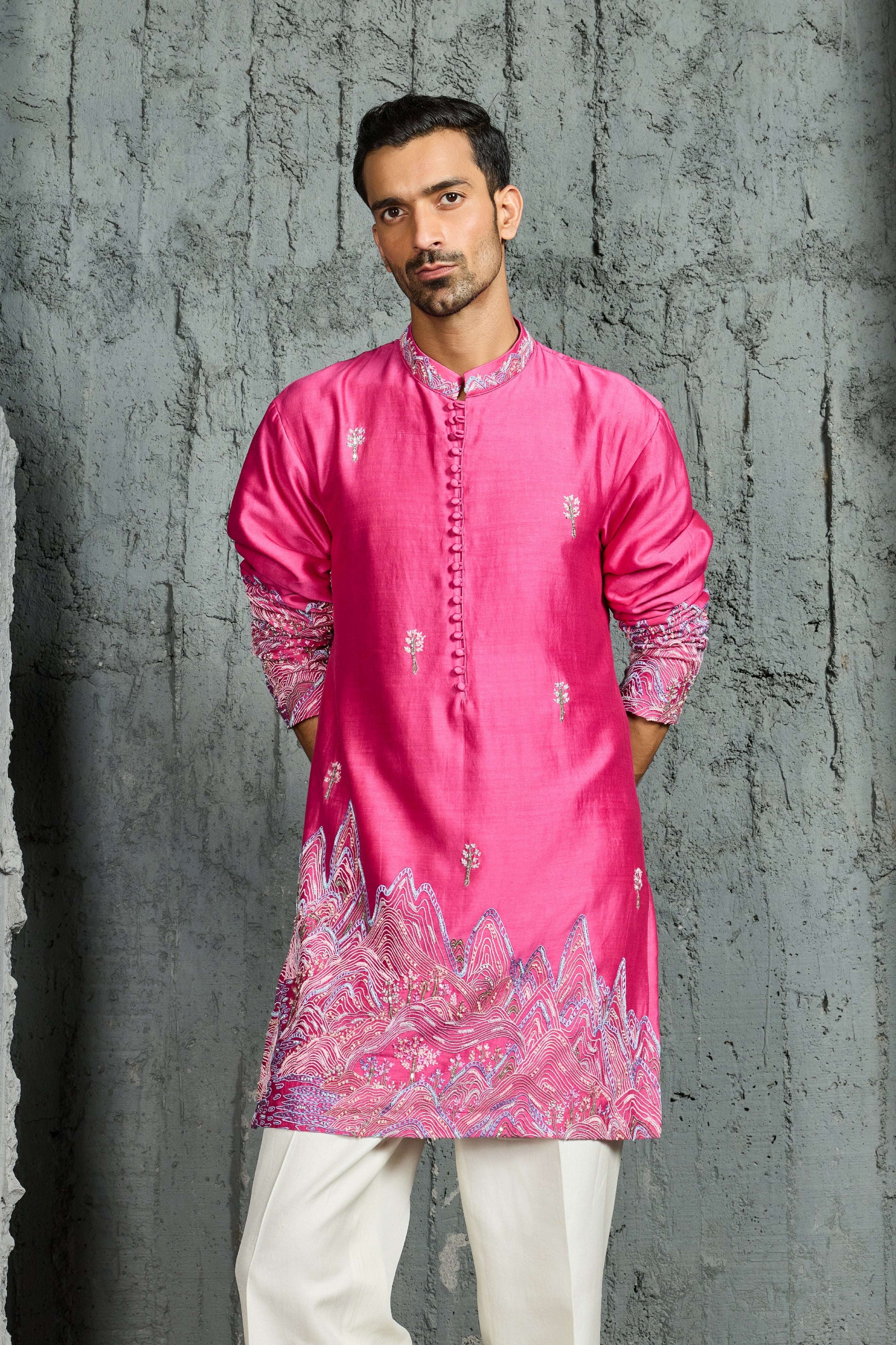 Pink Gulrang Ridge Kurta Set