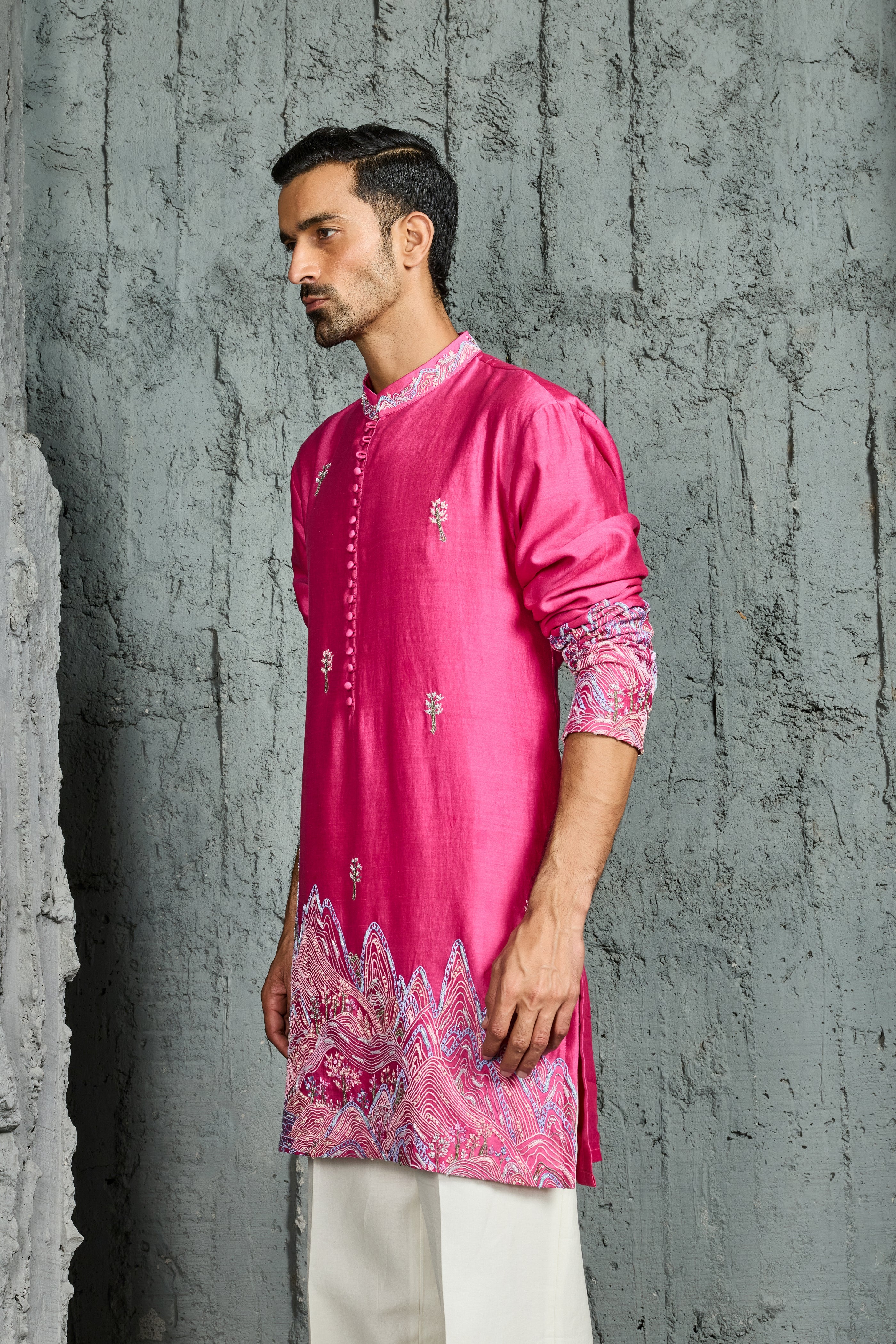 Pink Gulrang Ridge Kurta Set