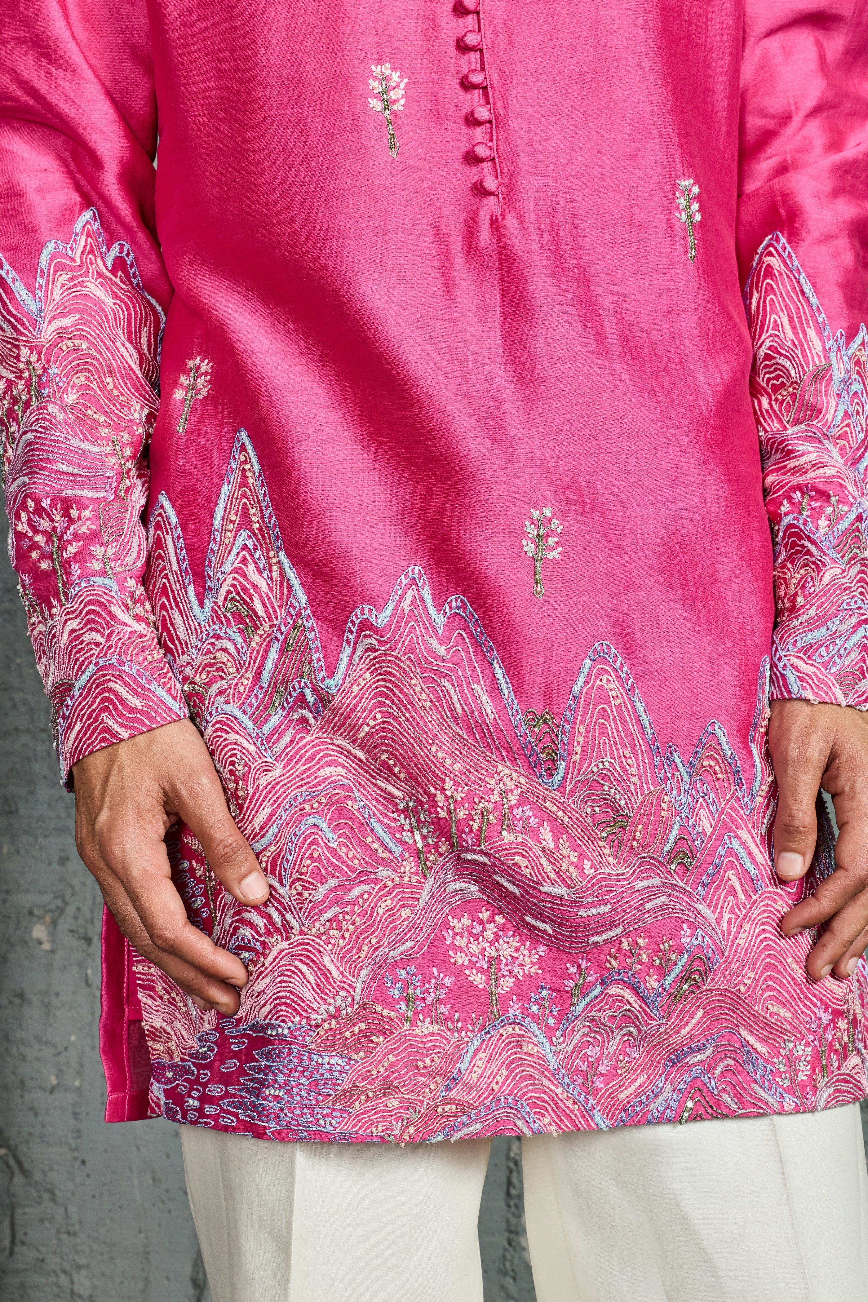 Pink Gulrang Ridge Kurta Set