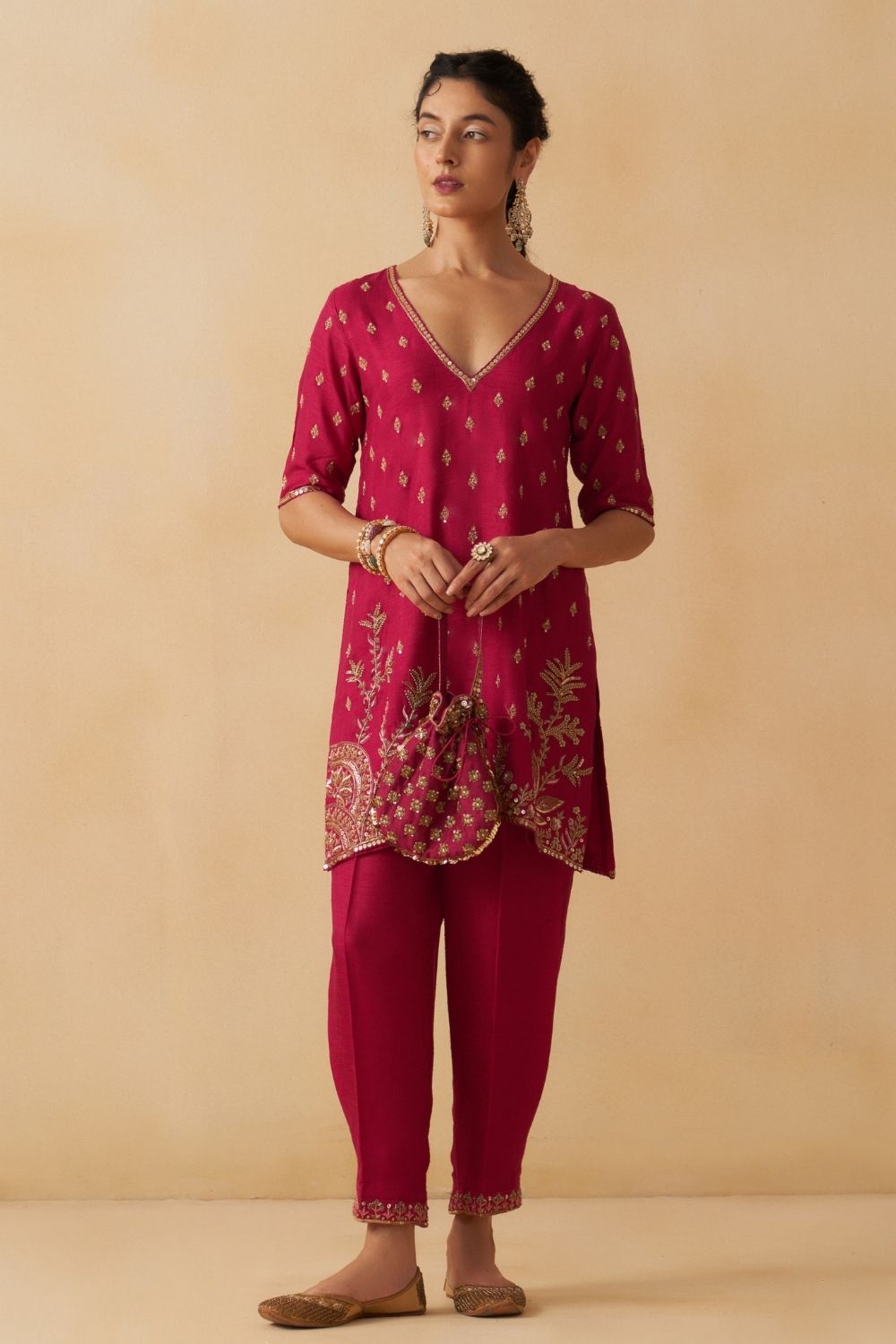 Hot Pink Short Kurti With Salwar Set