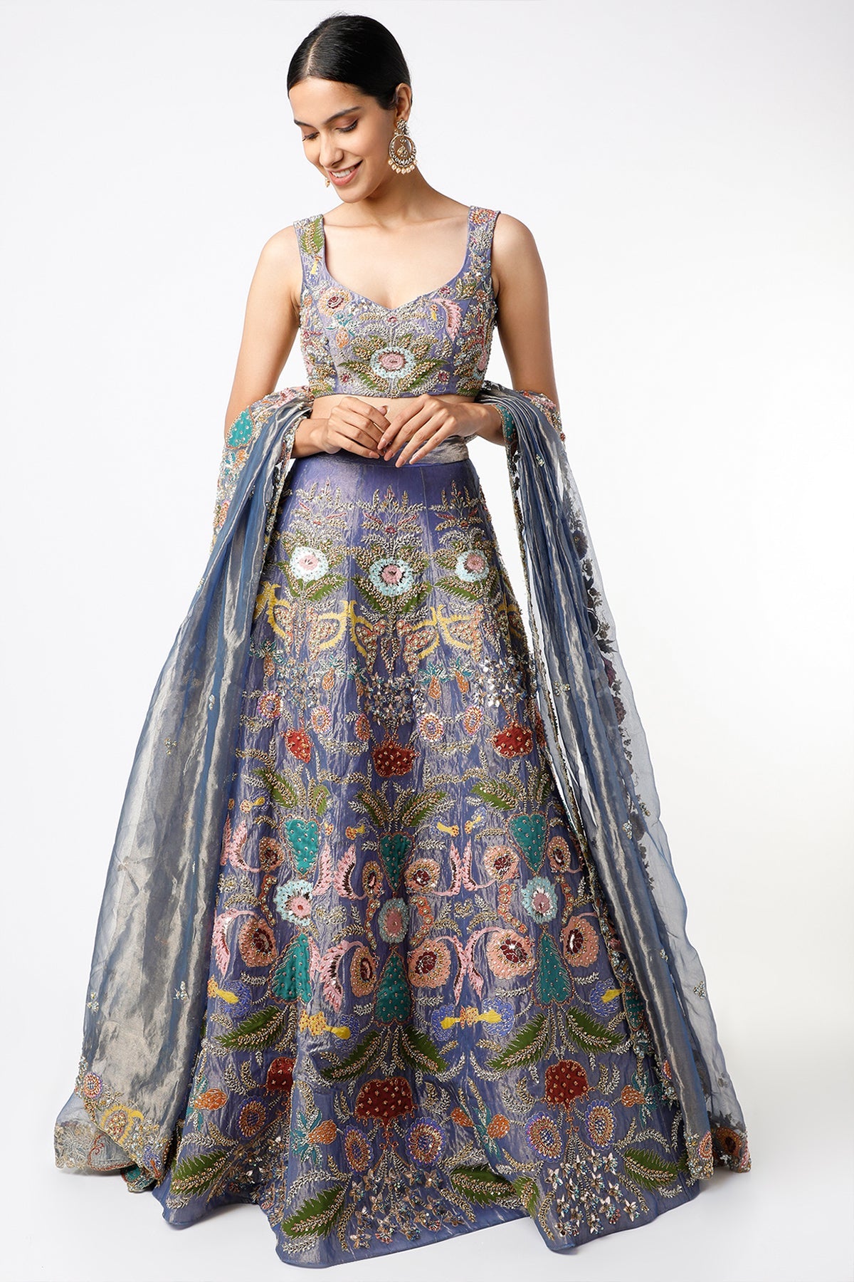 Nisha - Blue Tissue Lehenga Set