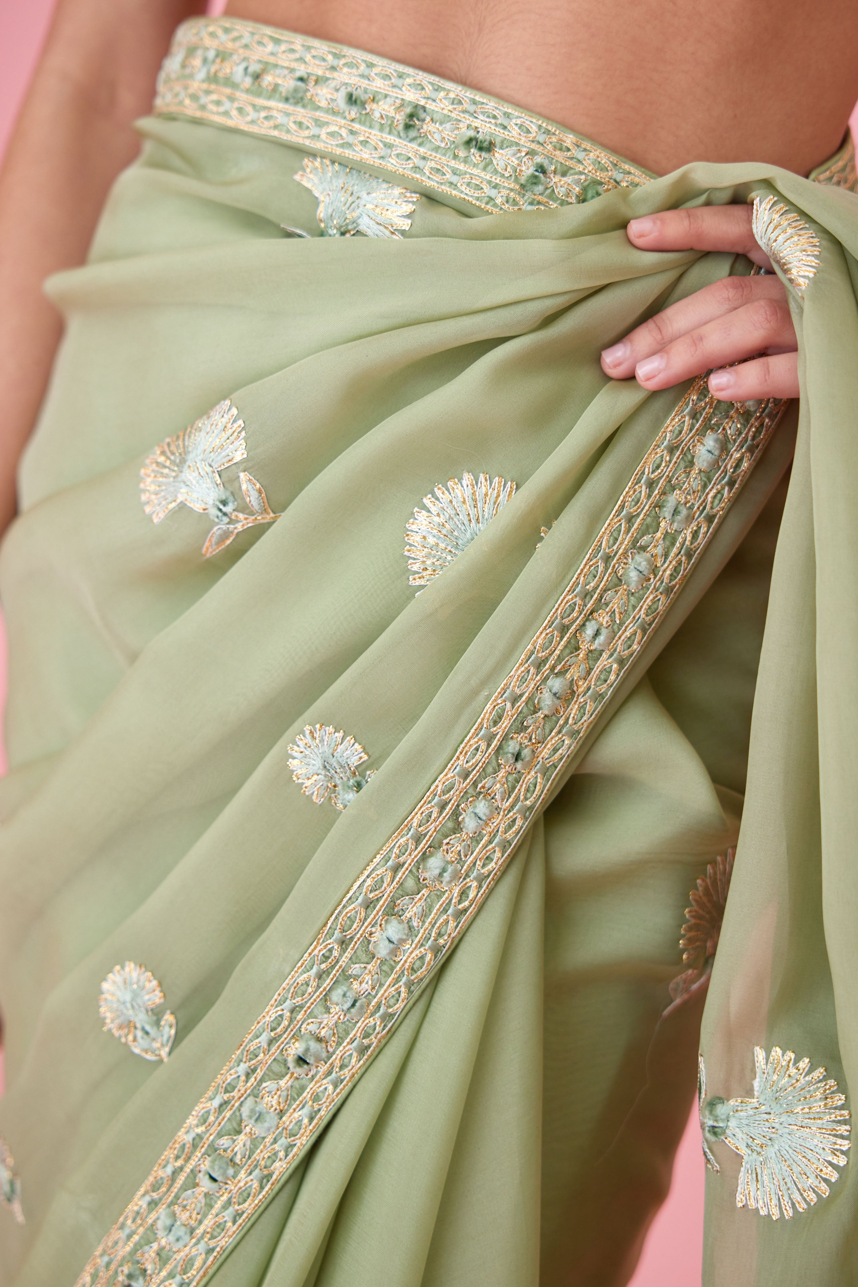 Fog Green Saree Set