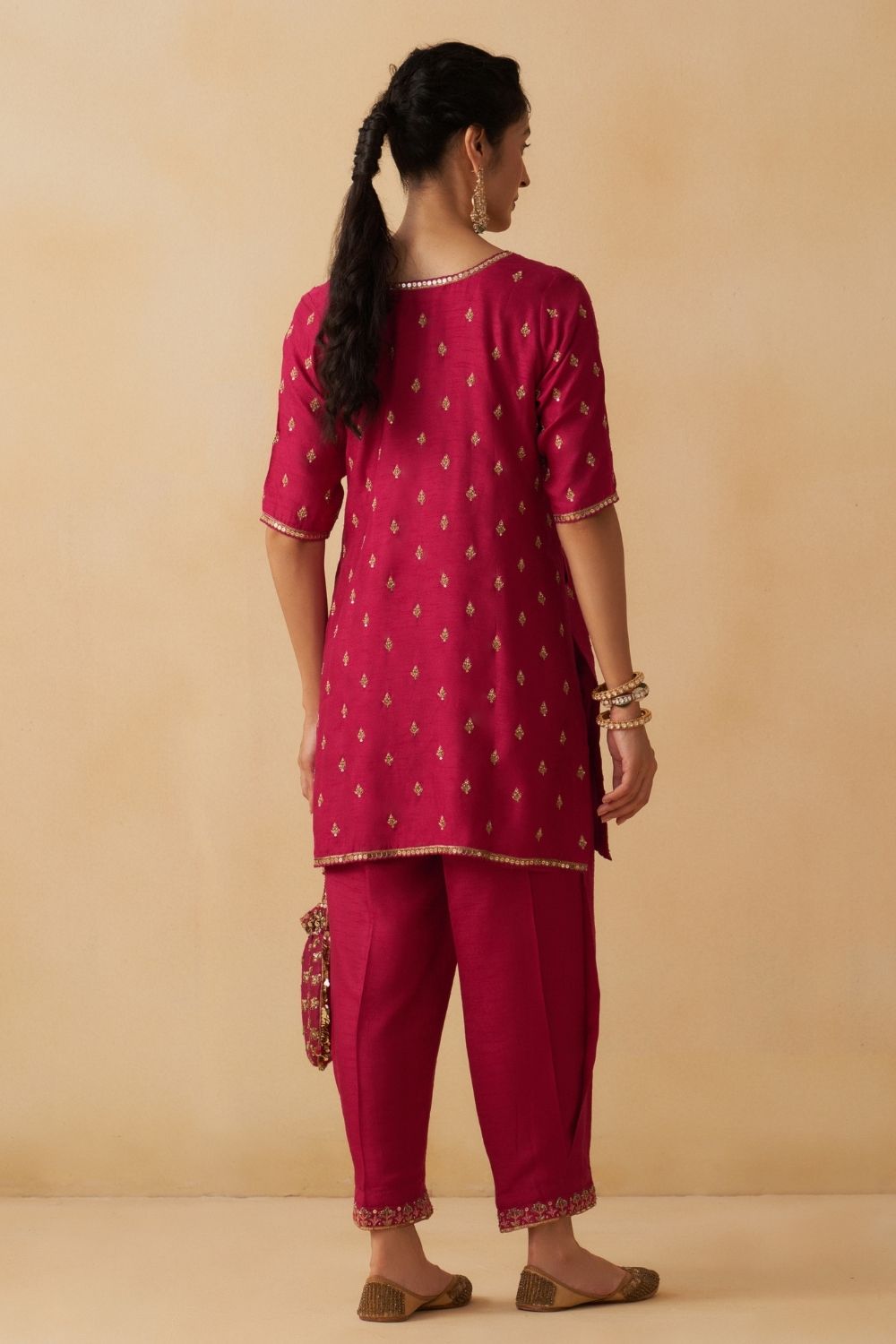 Hot Pink Short Kurti With Salwar Set