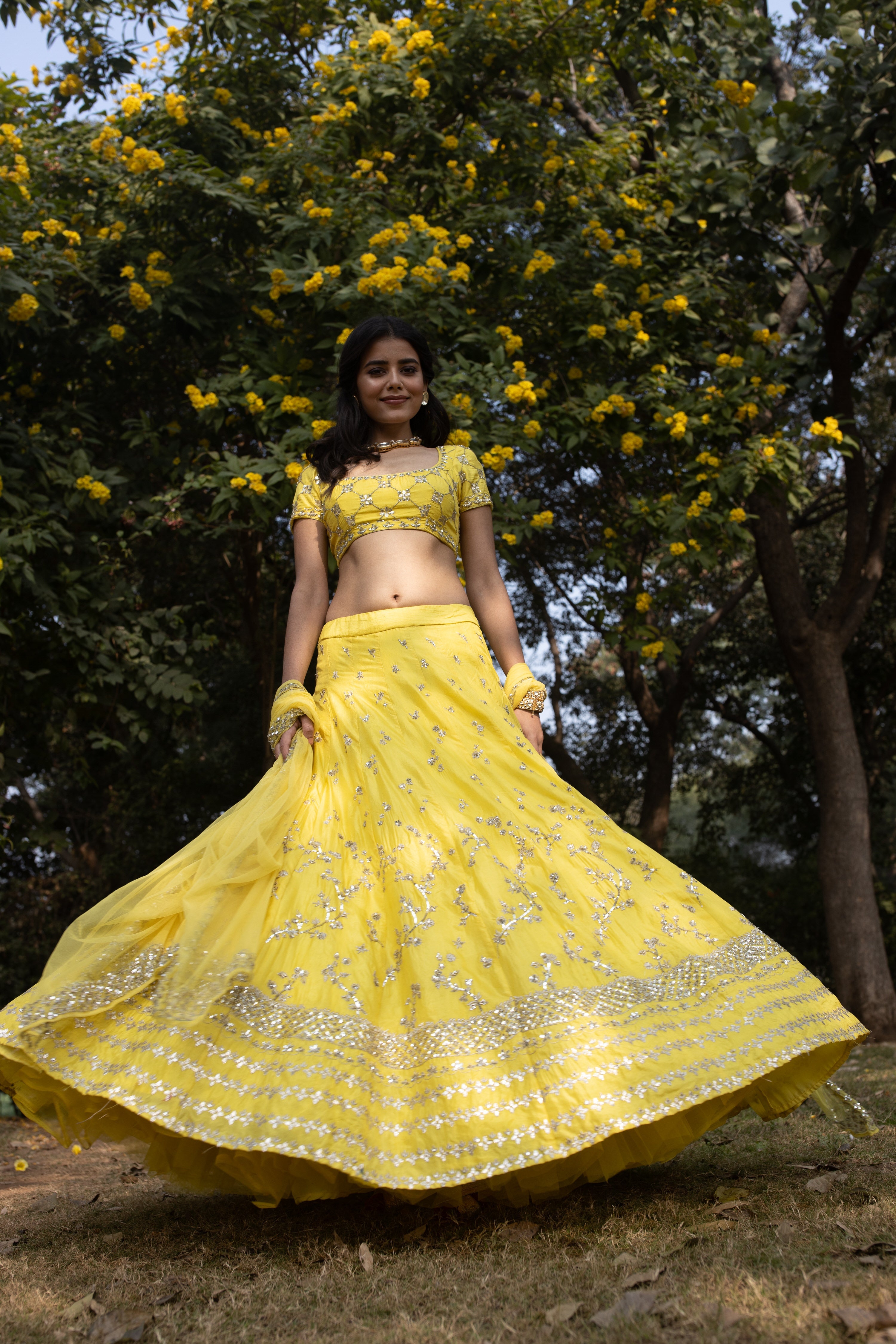 Yellow Gota Patti Silk Lehenga Set