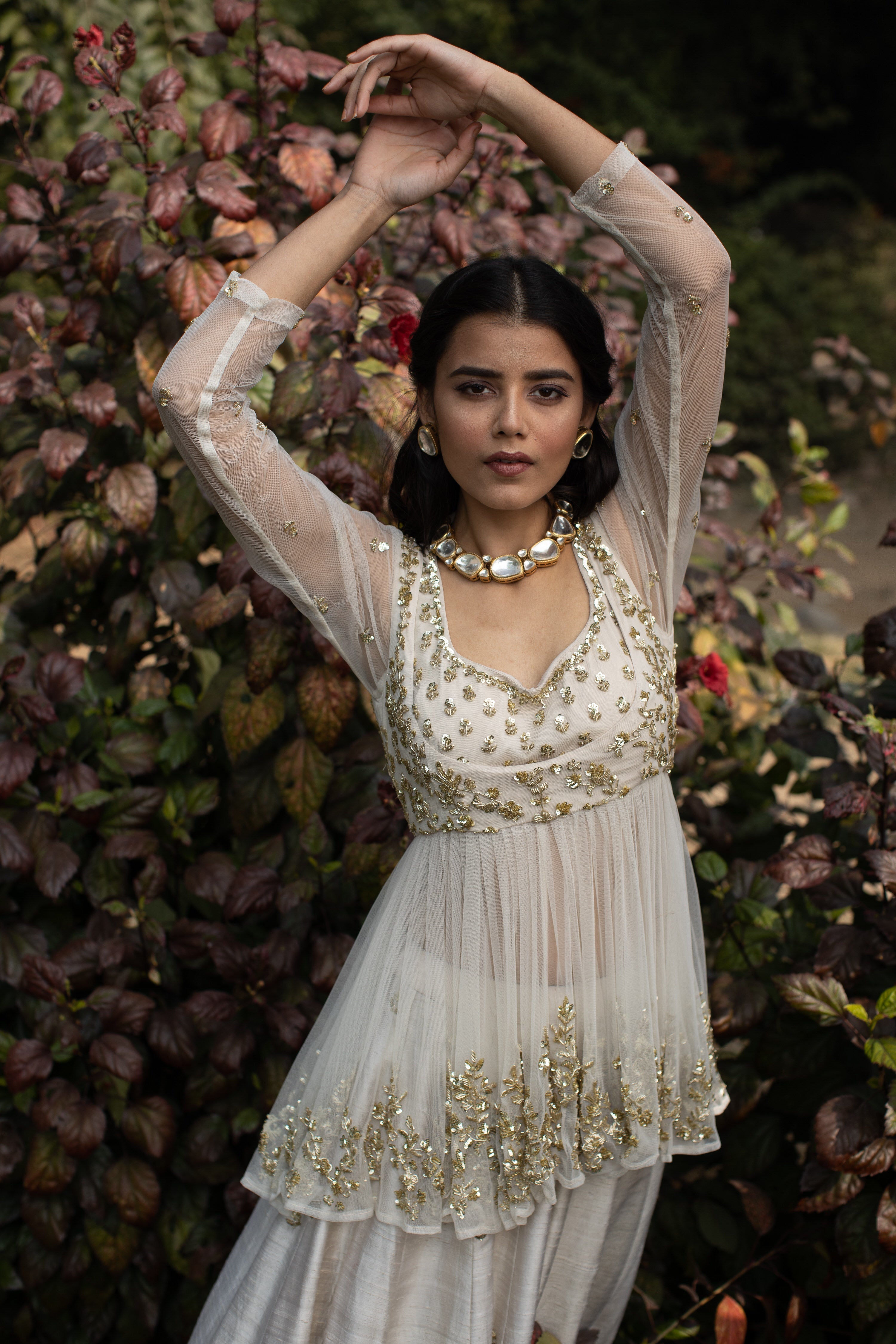 Gold Sequins Raw Silk Lehenga With Peplum Work Blouse