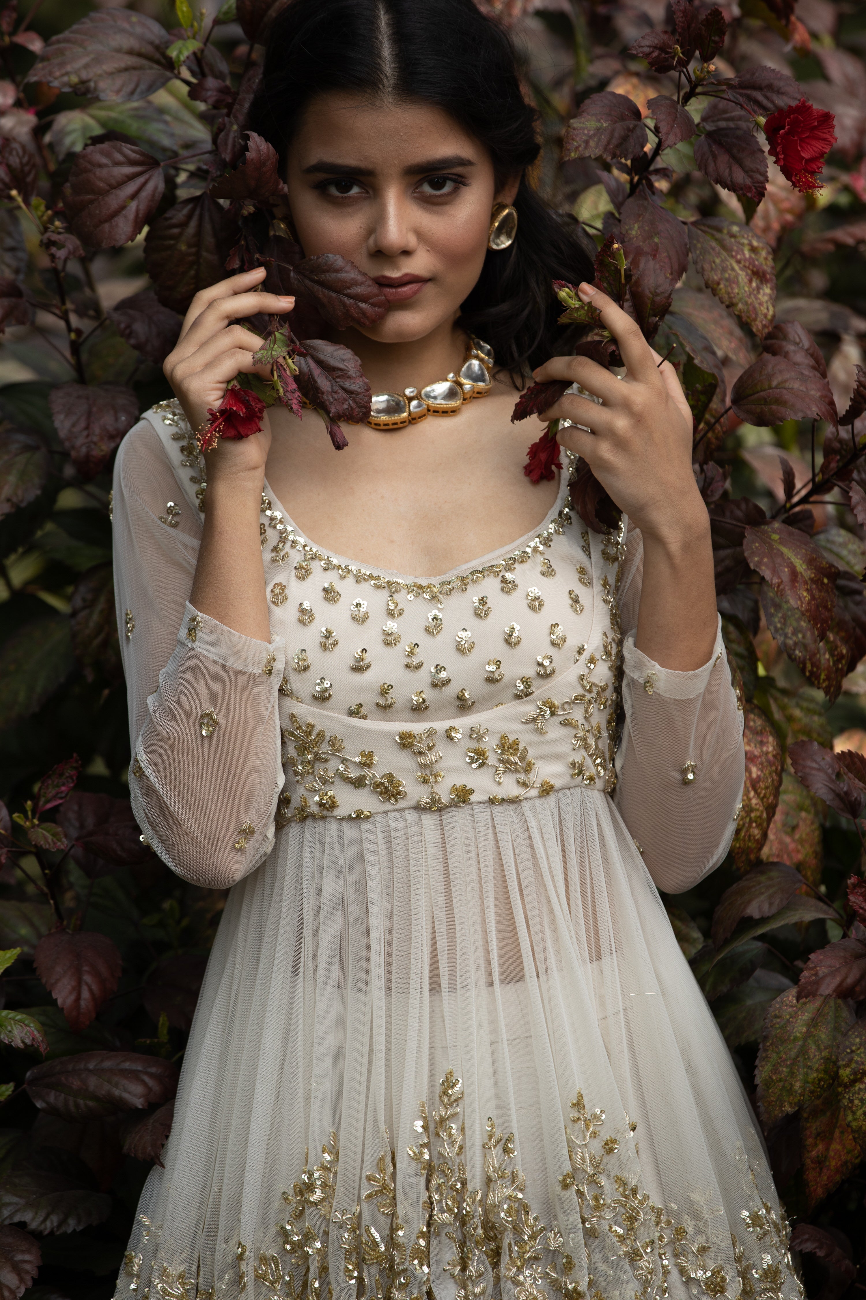 Gold Sequins Raw Silk Lehenga With Peplum Work Blouse