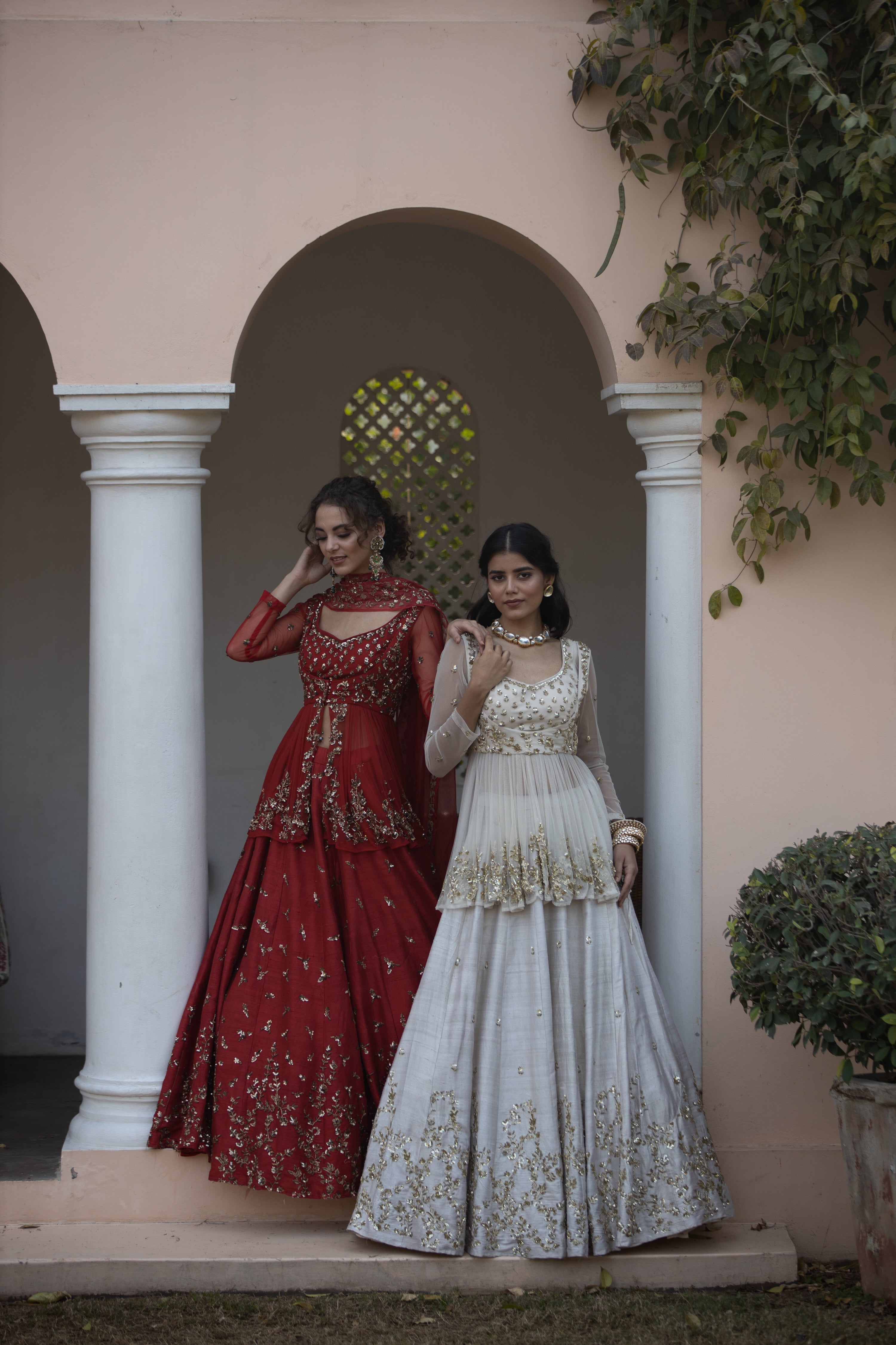 Antique Gold Sequins Raw Silk Lehenga With Peplum Work Blouse