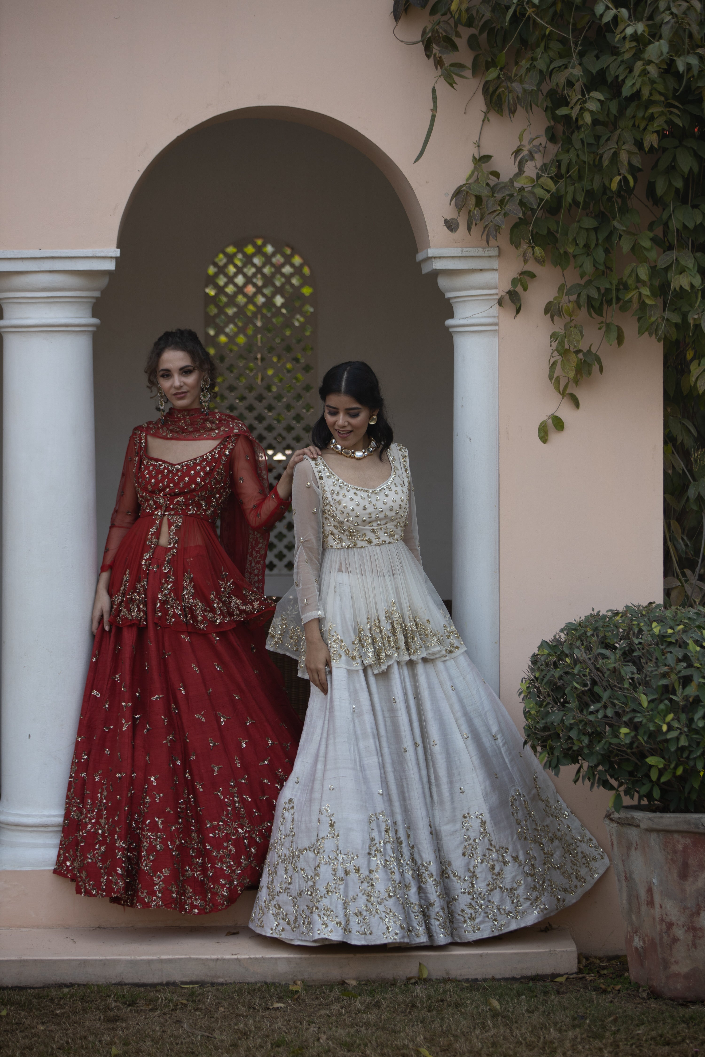 Antique Gold Sequins Raw Silk Lehenga With Peplum Work Blouse