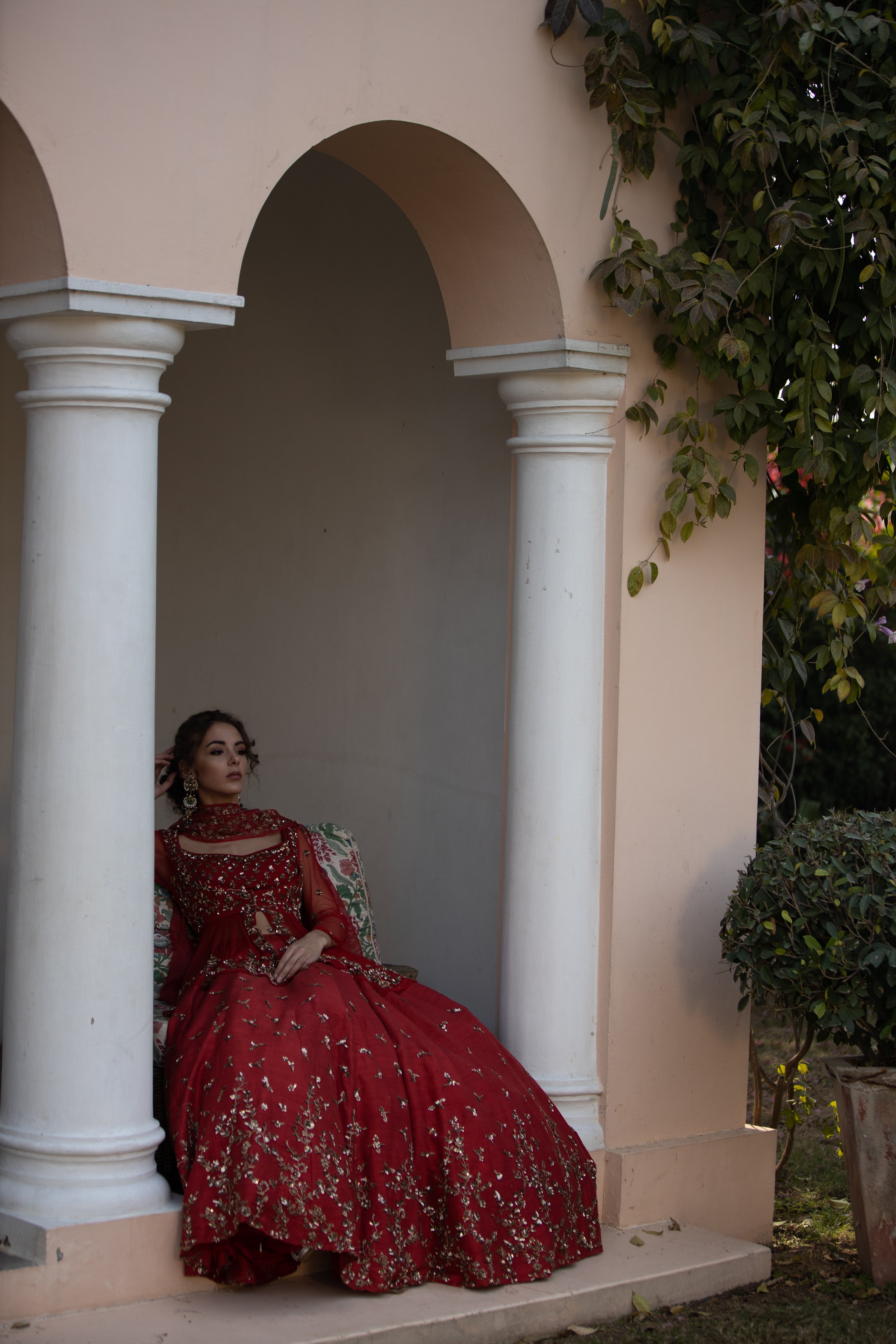 Antique Gold Sequins Raw Silk Lehenga With Peplum Work Blouse