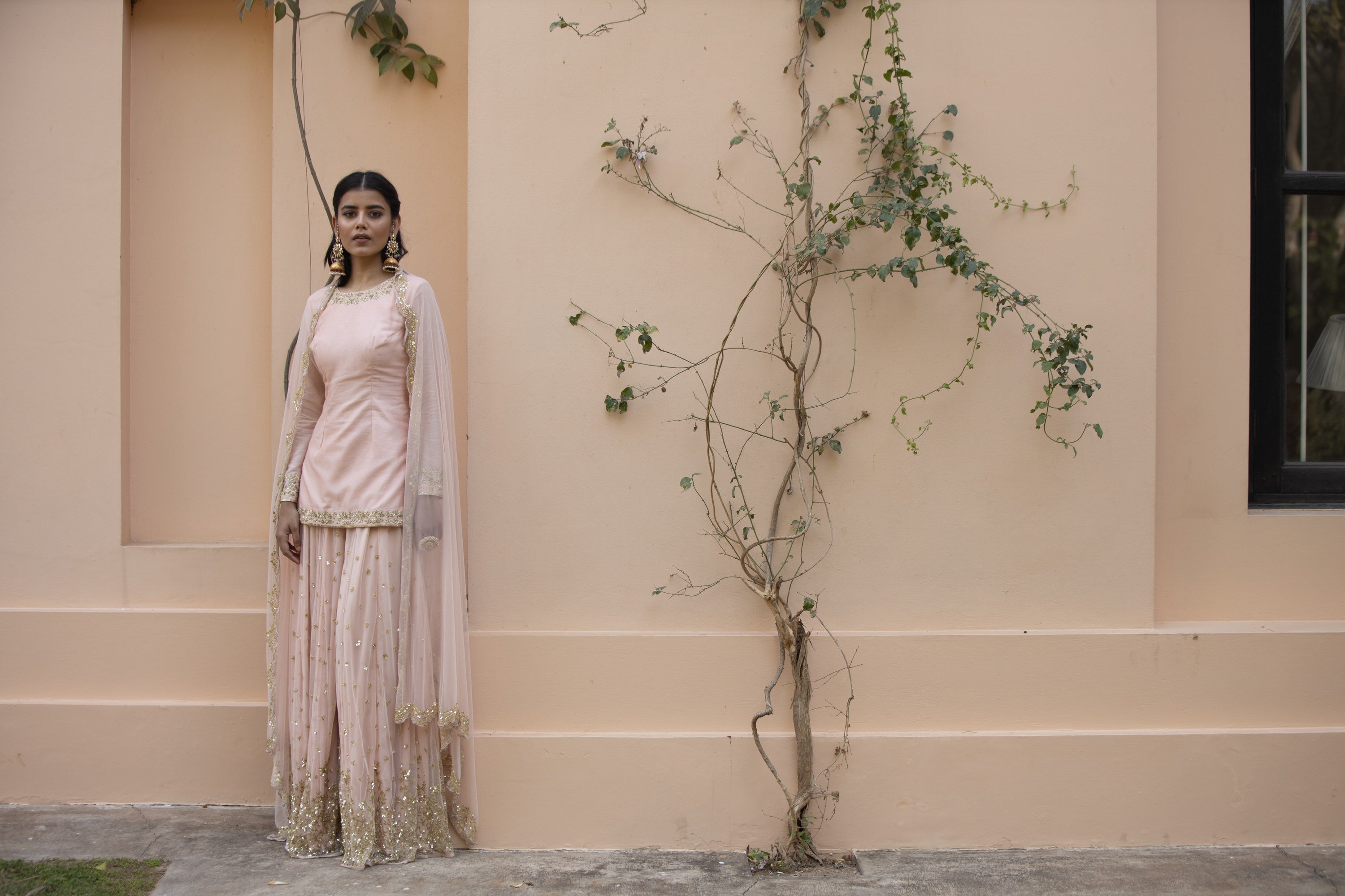 Blush Pink Kurti With Bootie Sharara Set