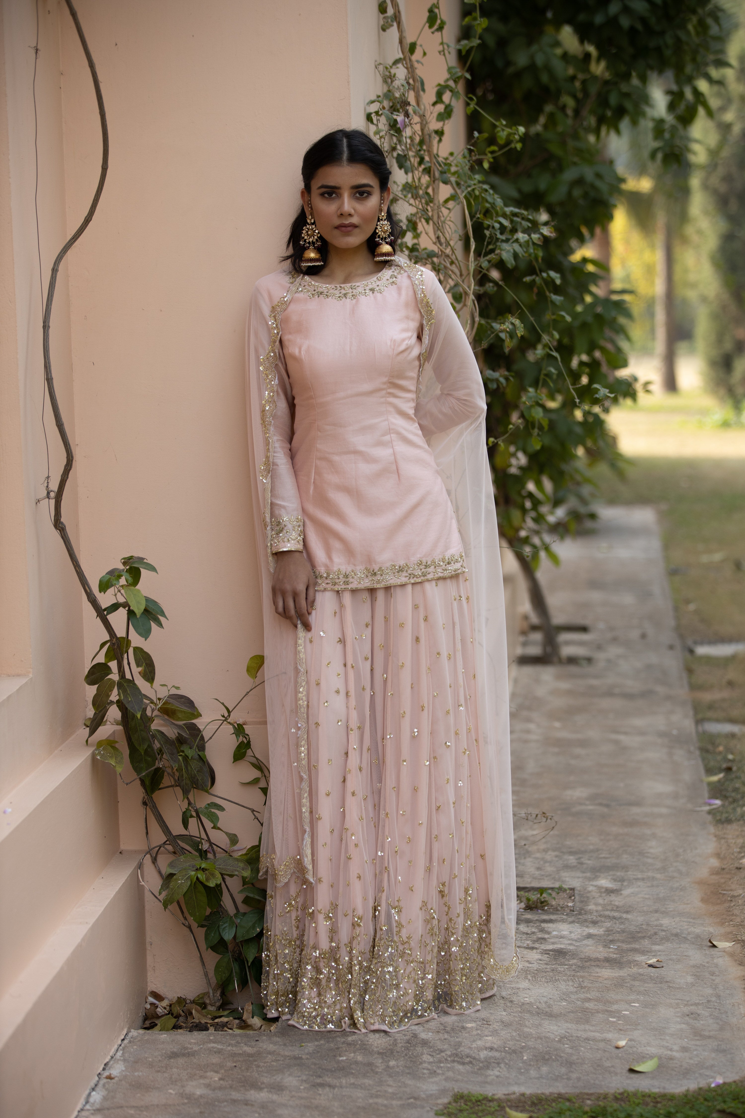Blush Pink Kurti With Bootie Sharara Set