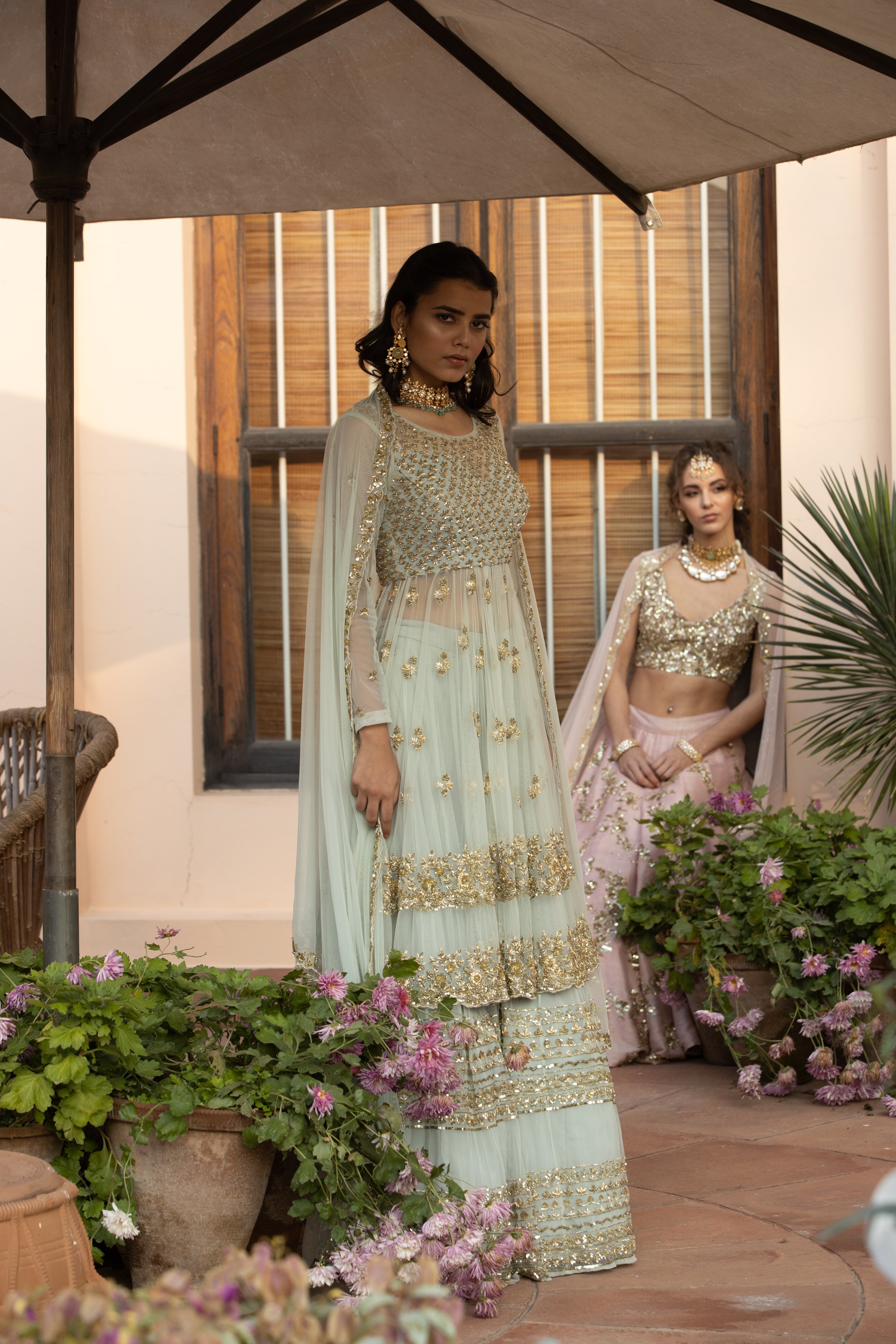 Sea Green Zari And Sequin Sharara