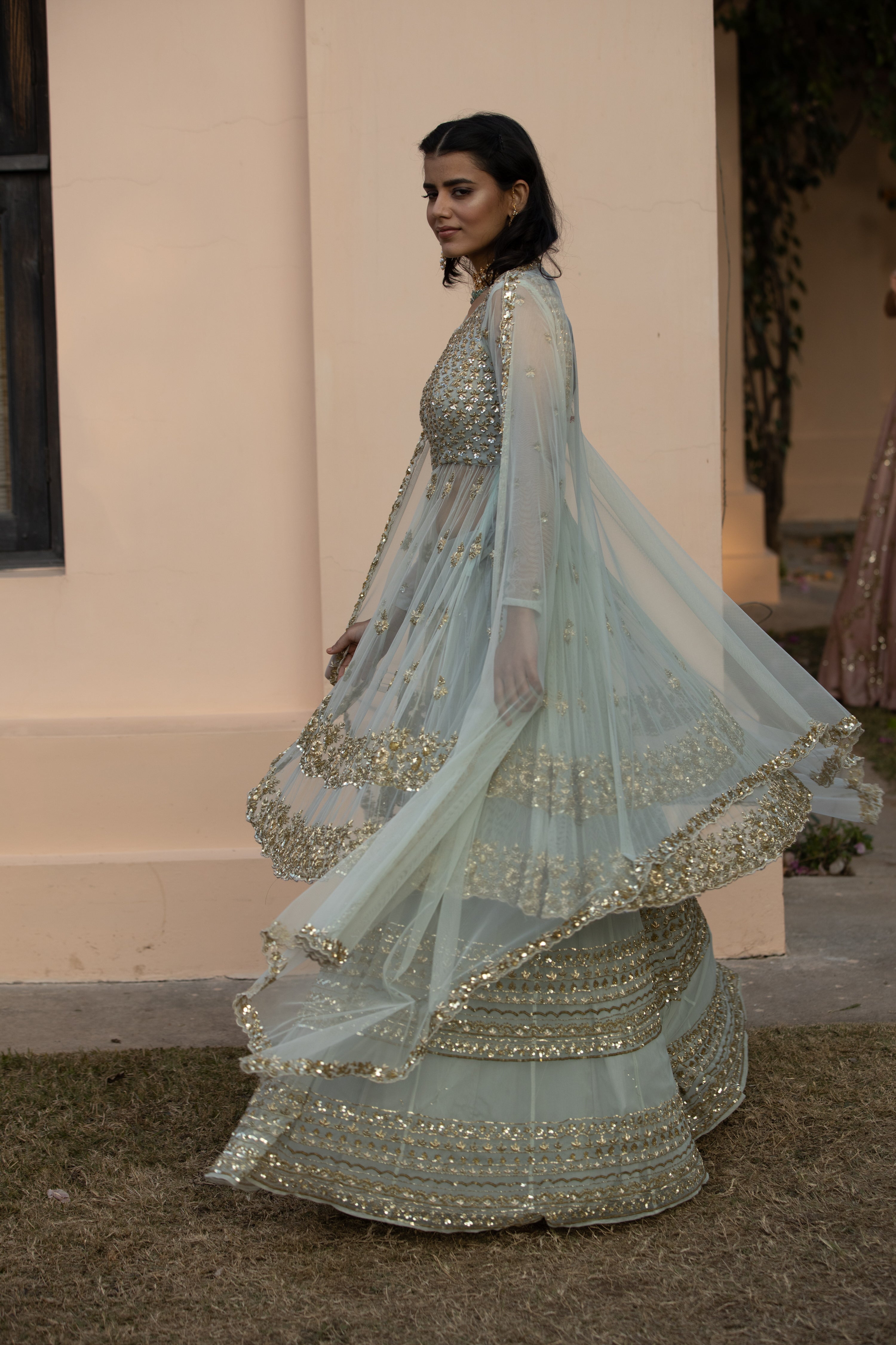 Sea Green Zari And Sequin Sharara
