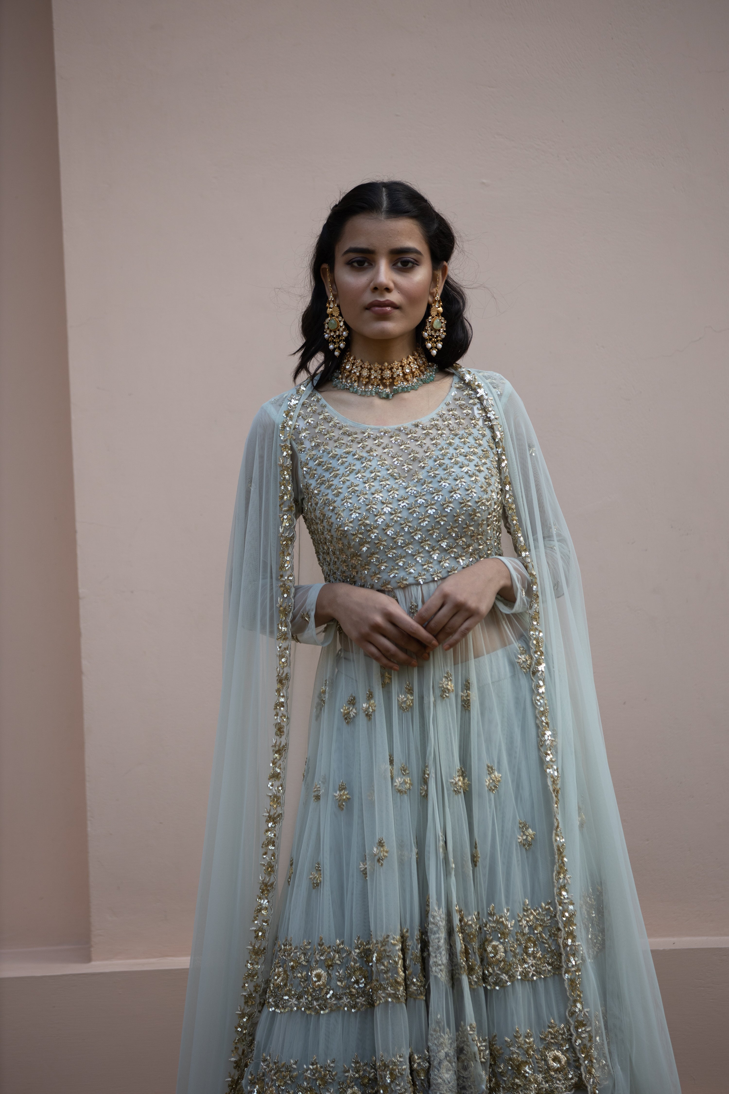 Sea Green Zari And Sequin Sharara