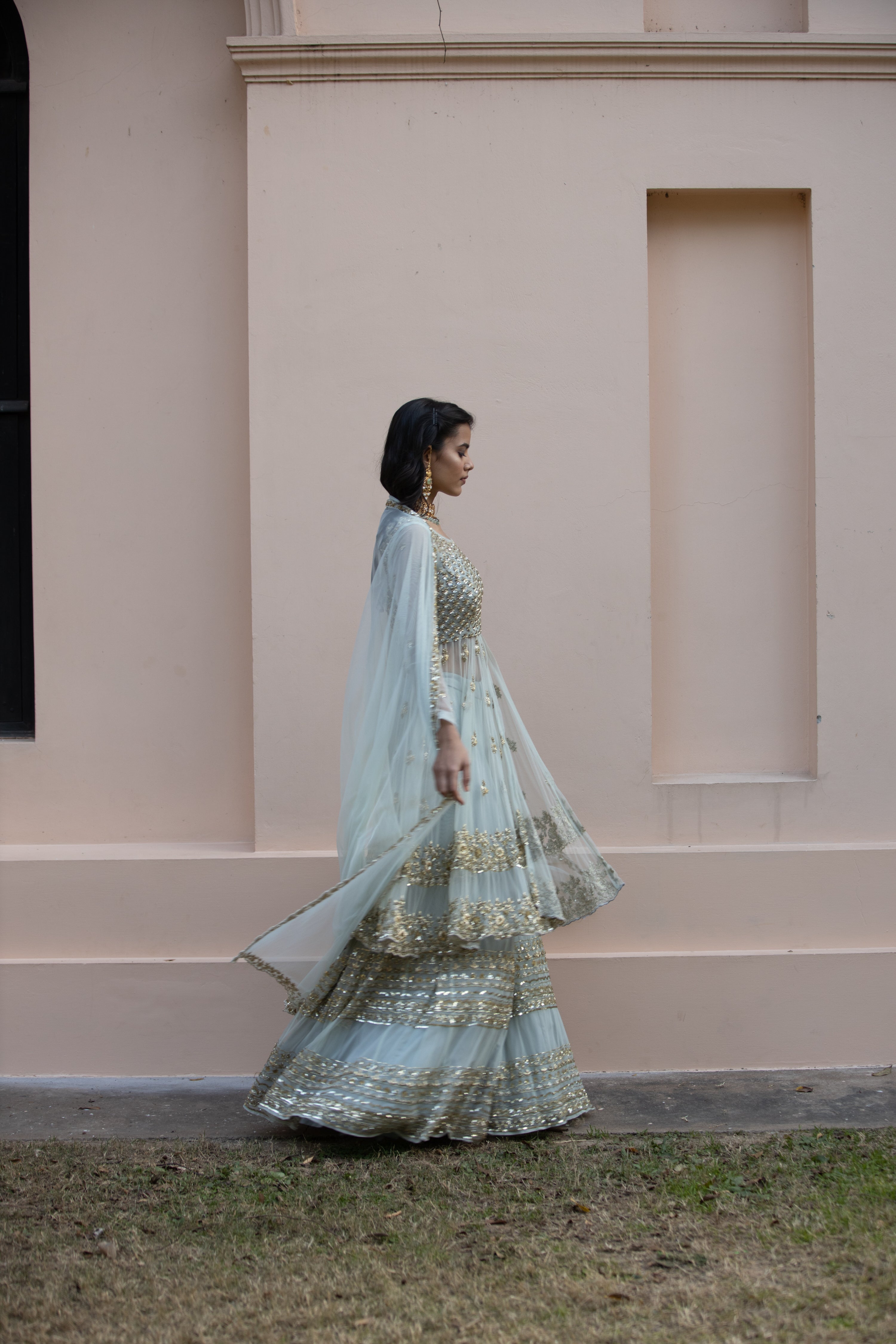 Sea Green Zari And Sequin Sharara