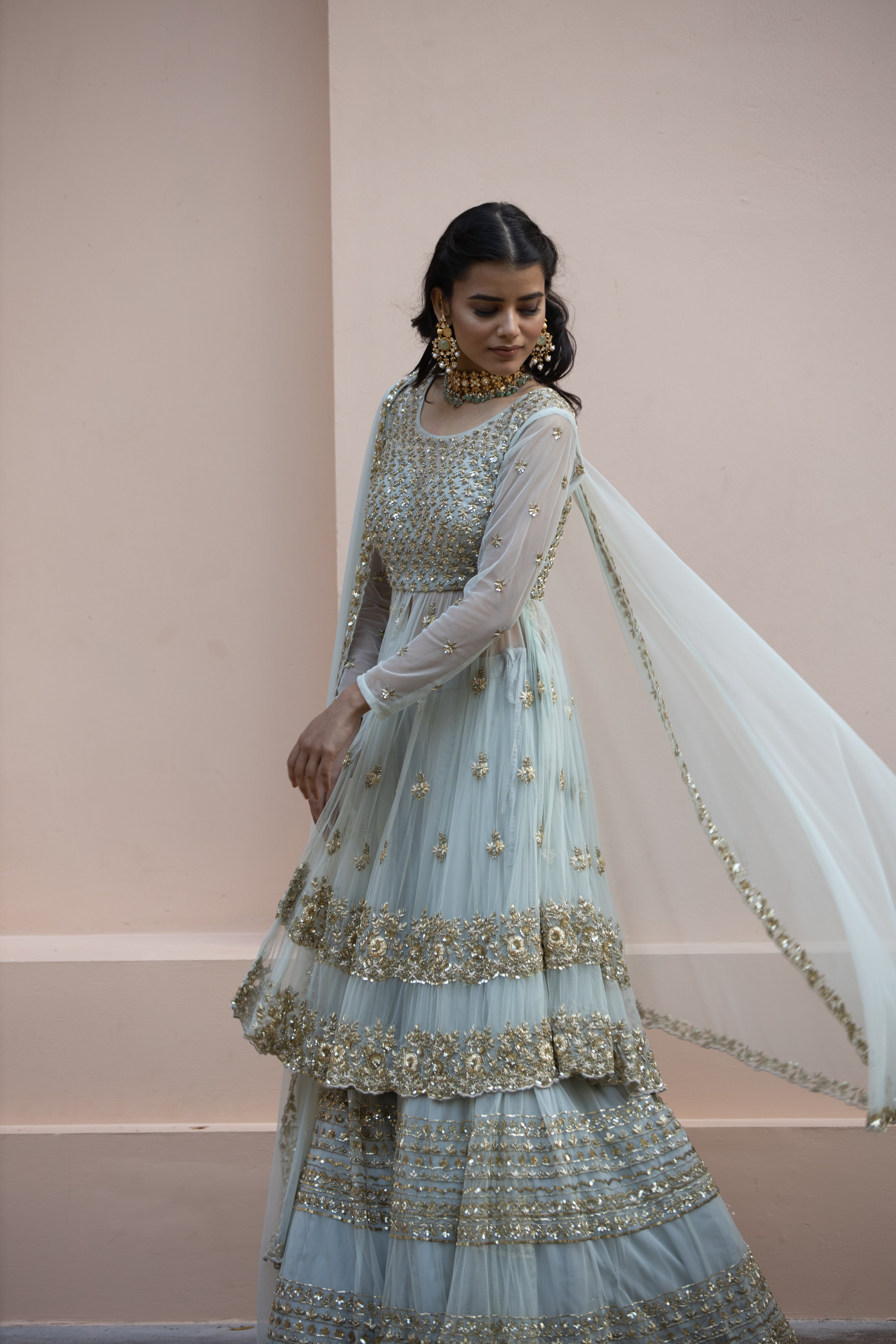 Sea Green Zari And Sequin Sharara