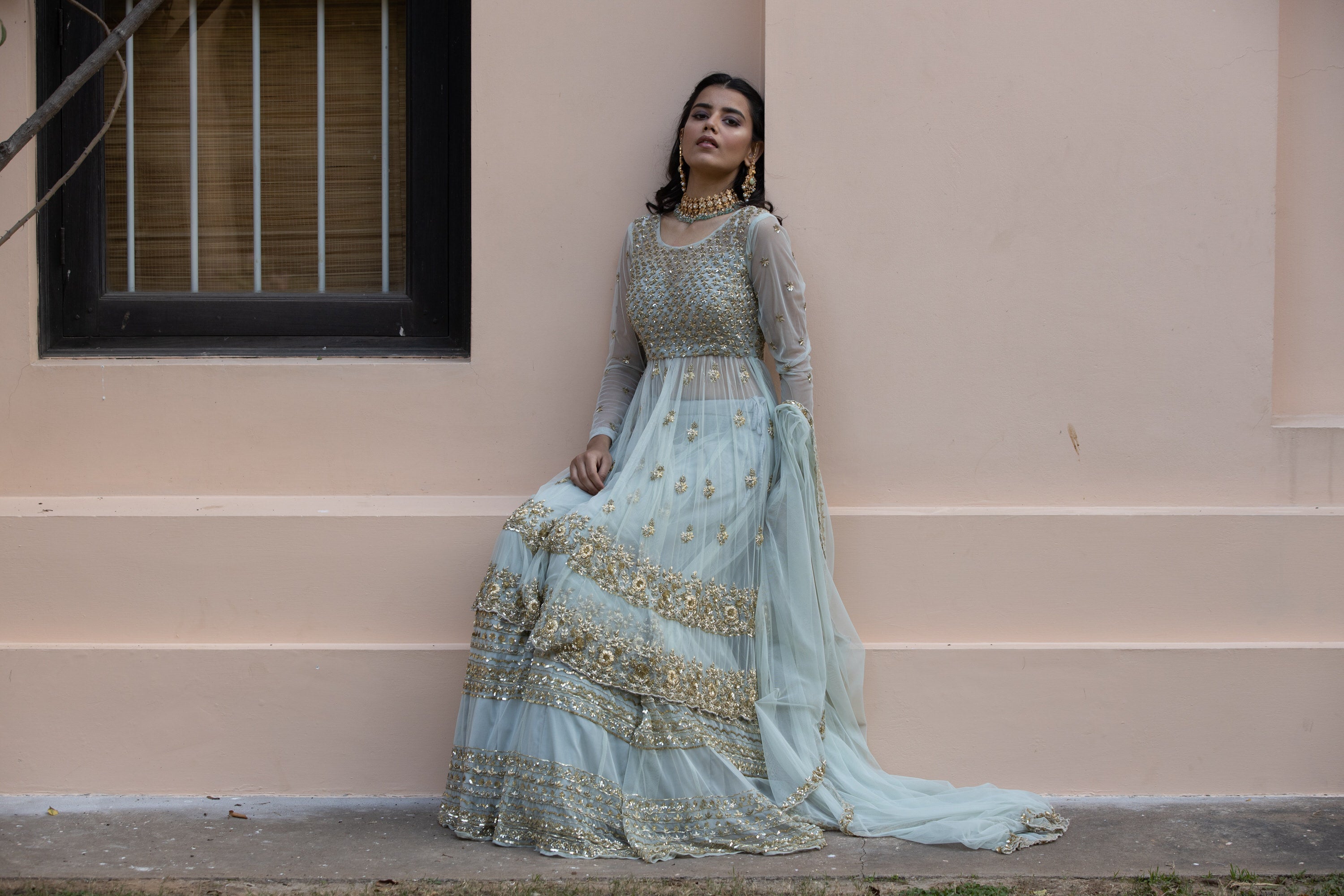 Sea Green Zari And Sequin Sharara