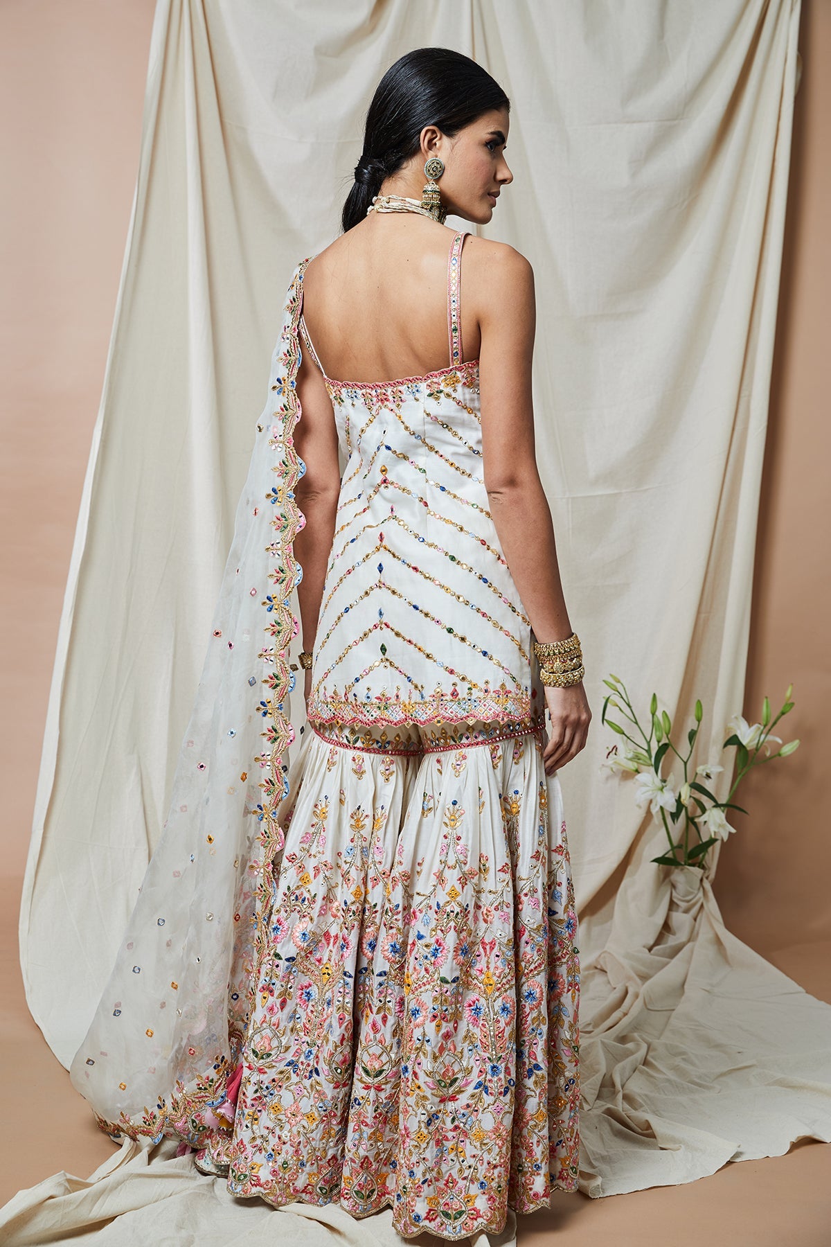 IVORY STRAPPY GHARARA
