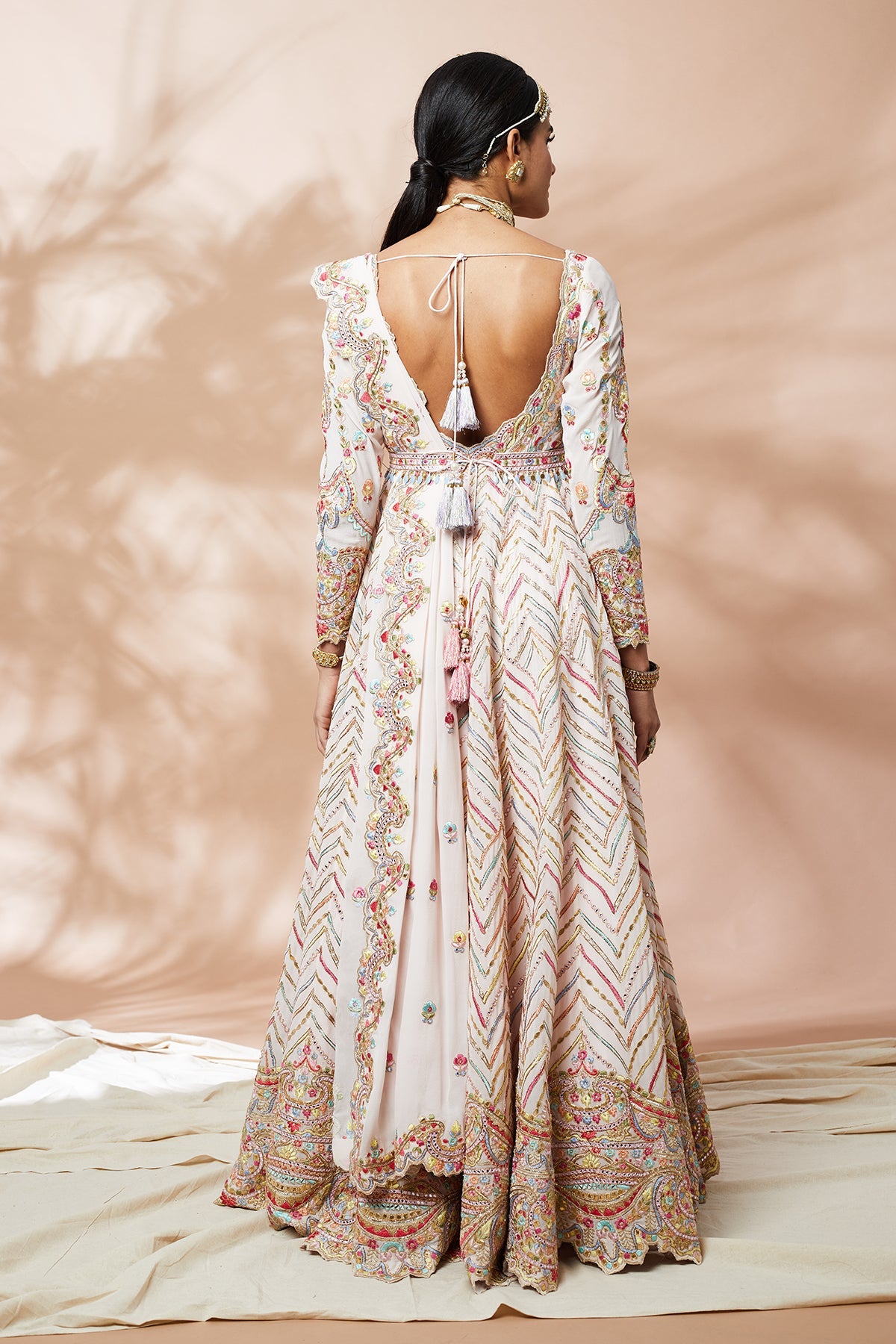 Light Pink Georgette Resham And Gota Anarkali