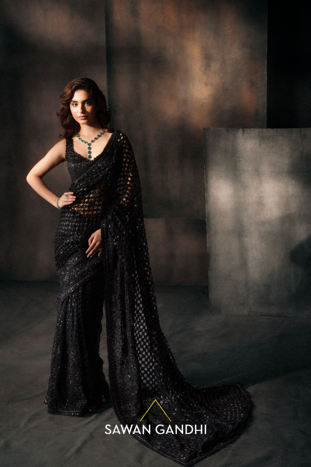 Black cutwork jaal saree