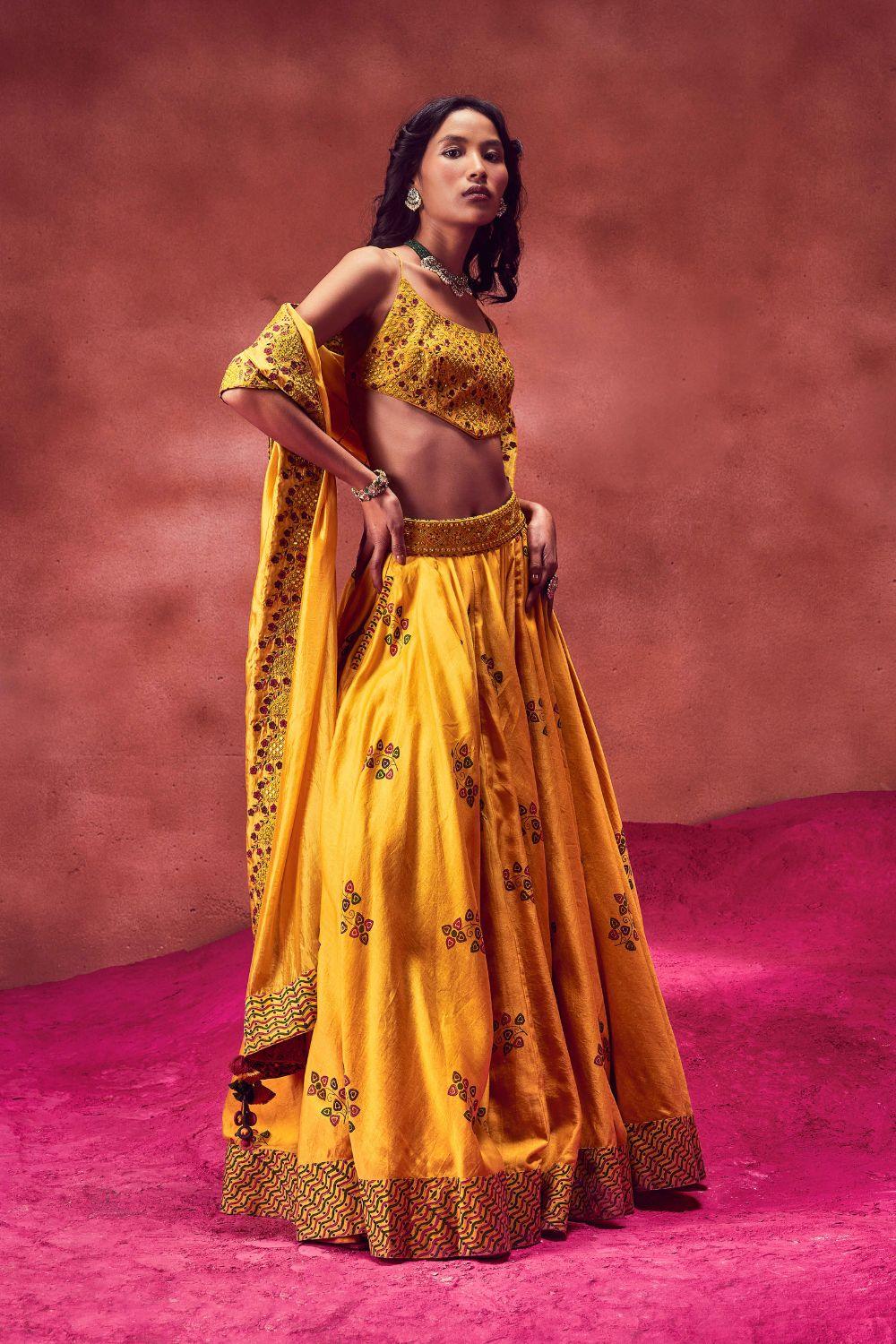 Yellow Printed Lehenga Set