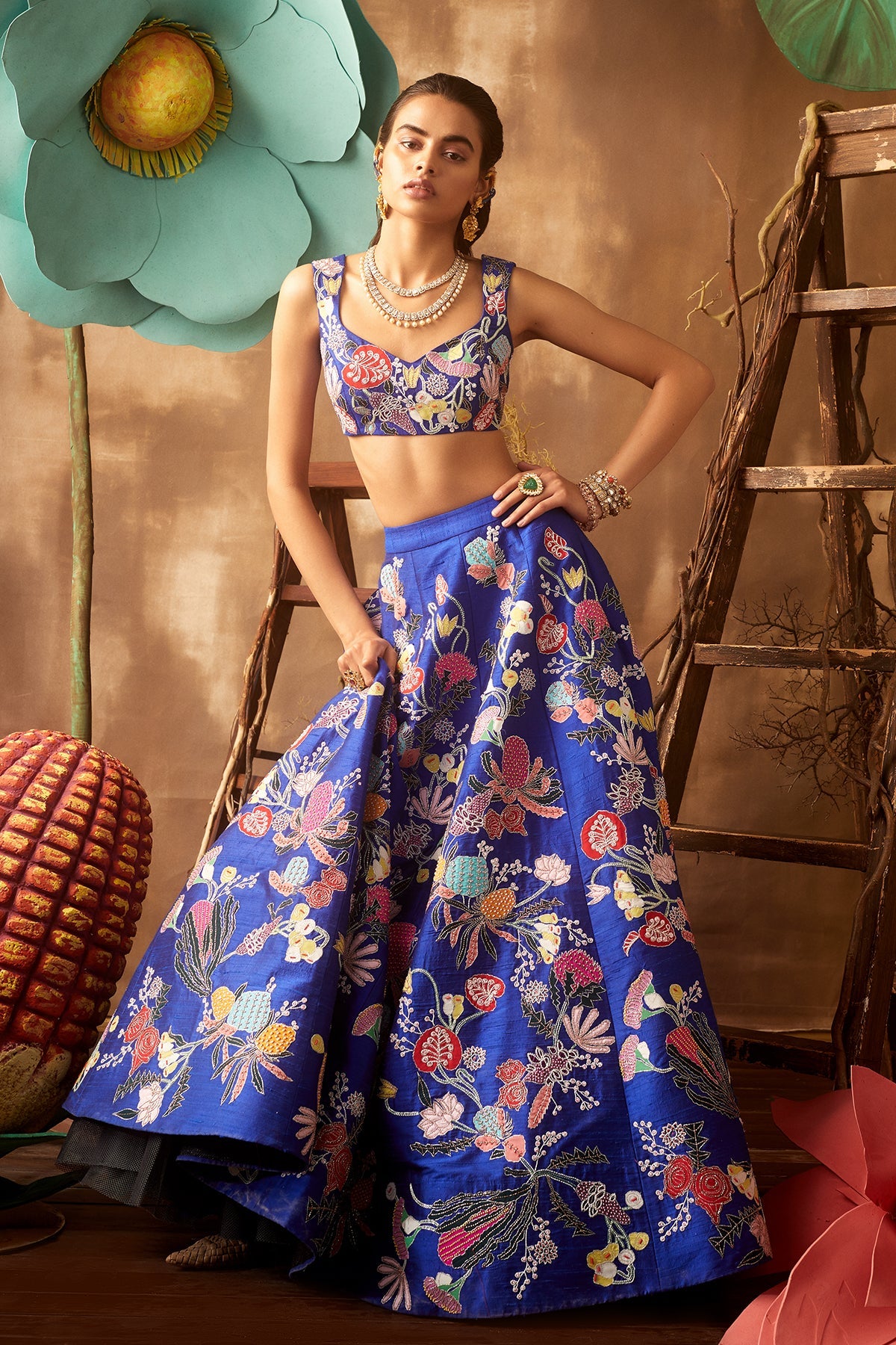 Morning - Glory Electric Blue Raw Silk Lehenga Set