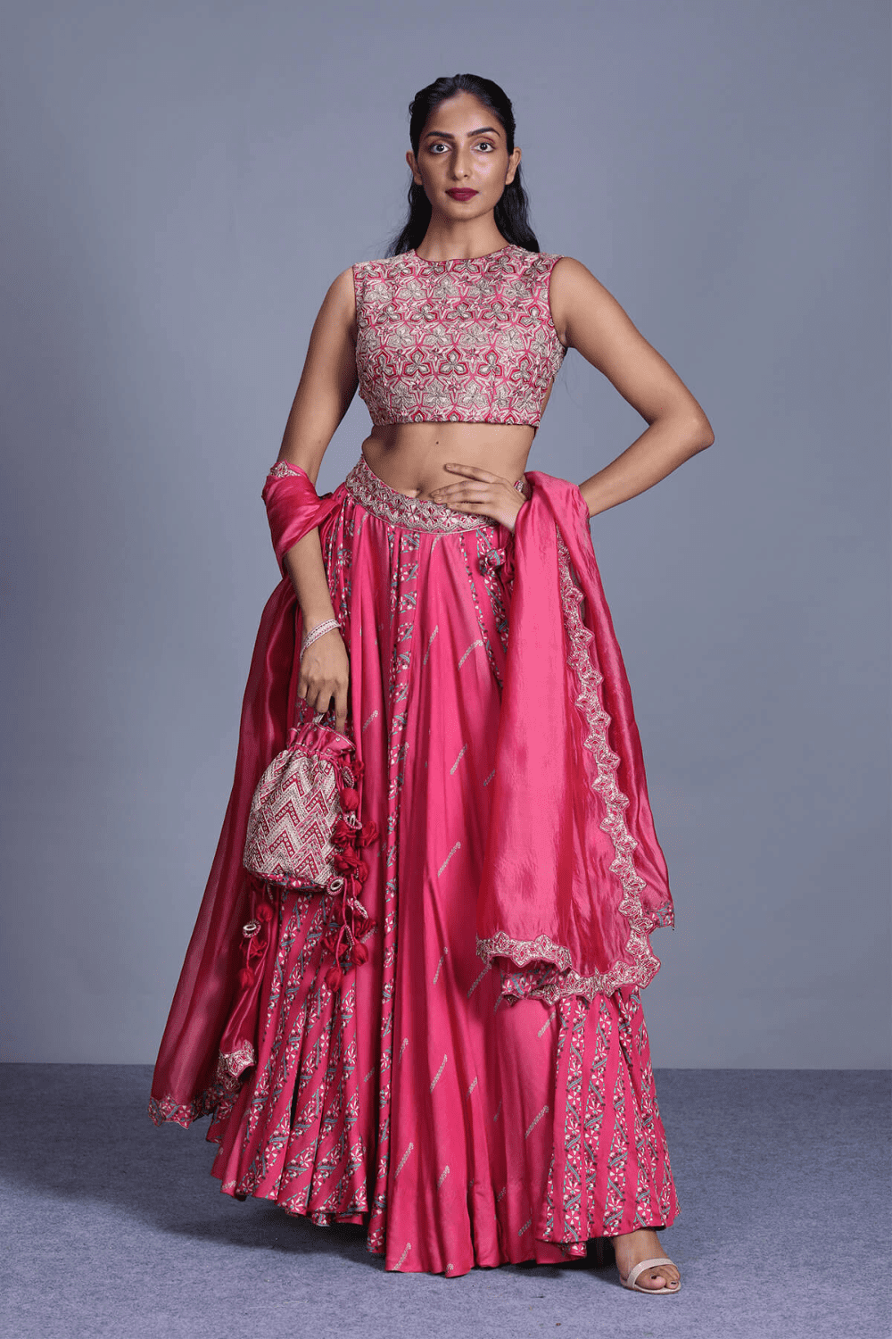 Heavy Blouse With Printed Skirt And Dupatta