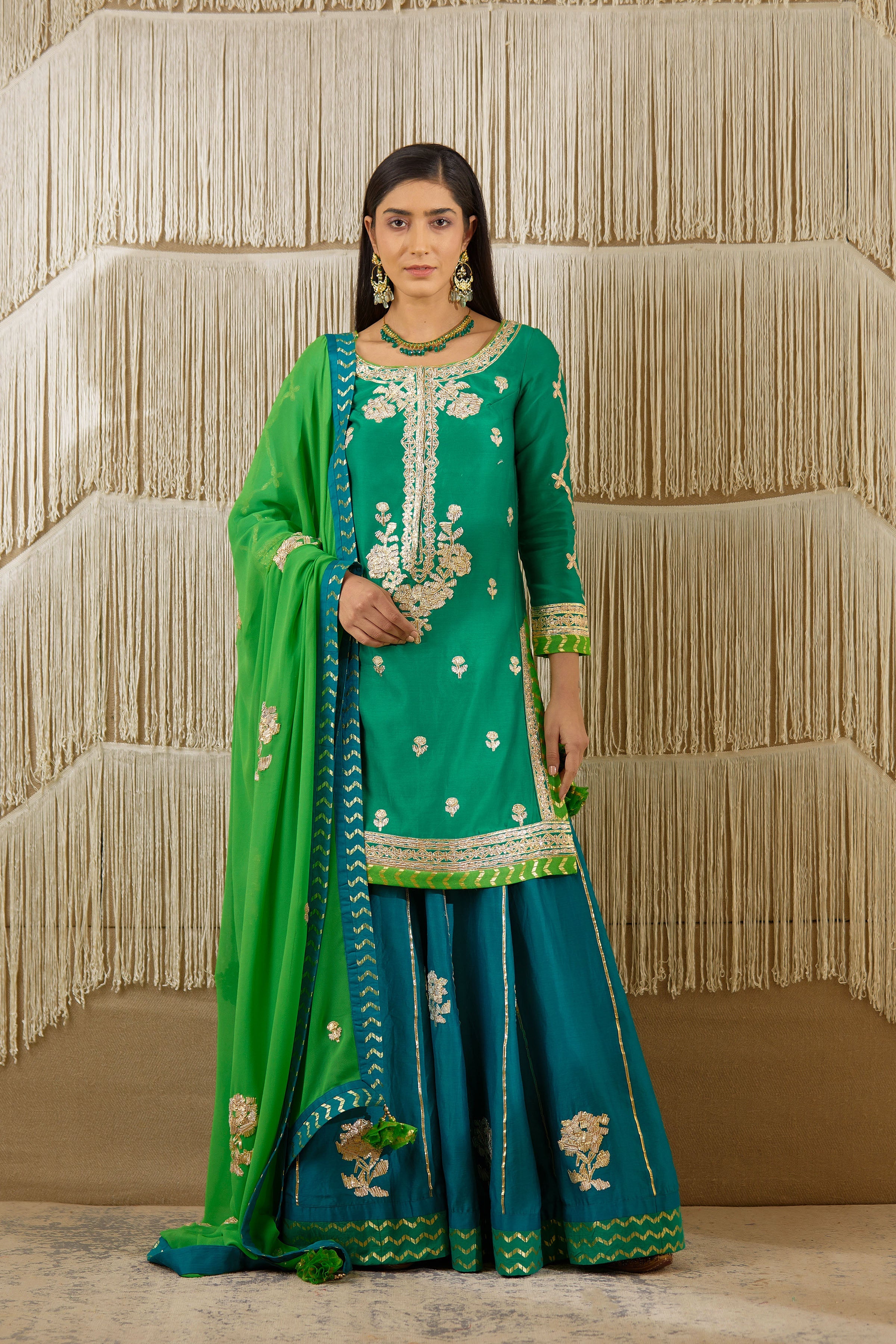 Teal Green Sharara set