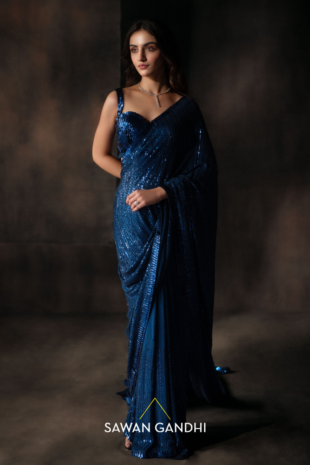 Electric blue kashti sequins saree