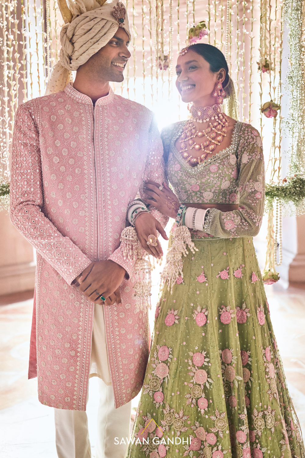 PASTEL GREEN FLORAL EMBROIDERED LEHENGA