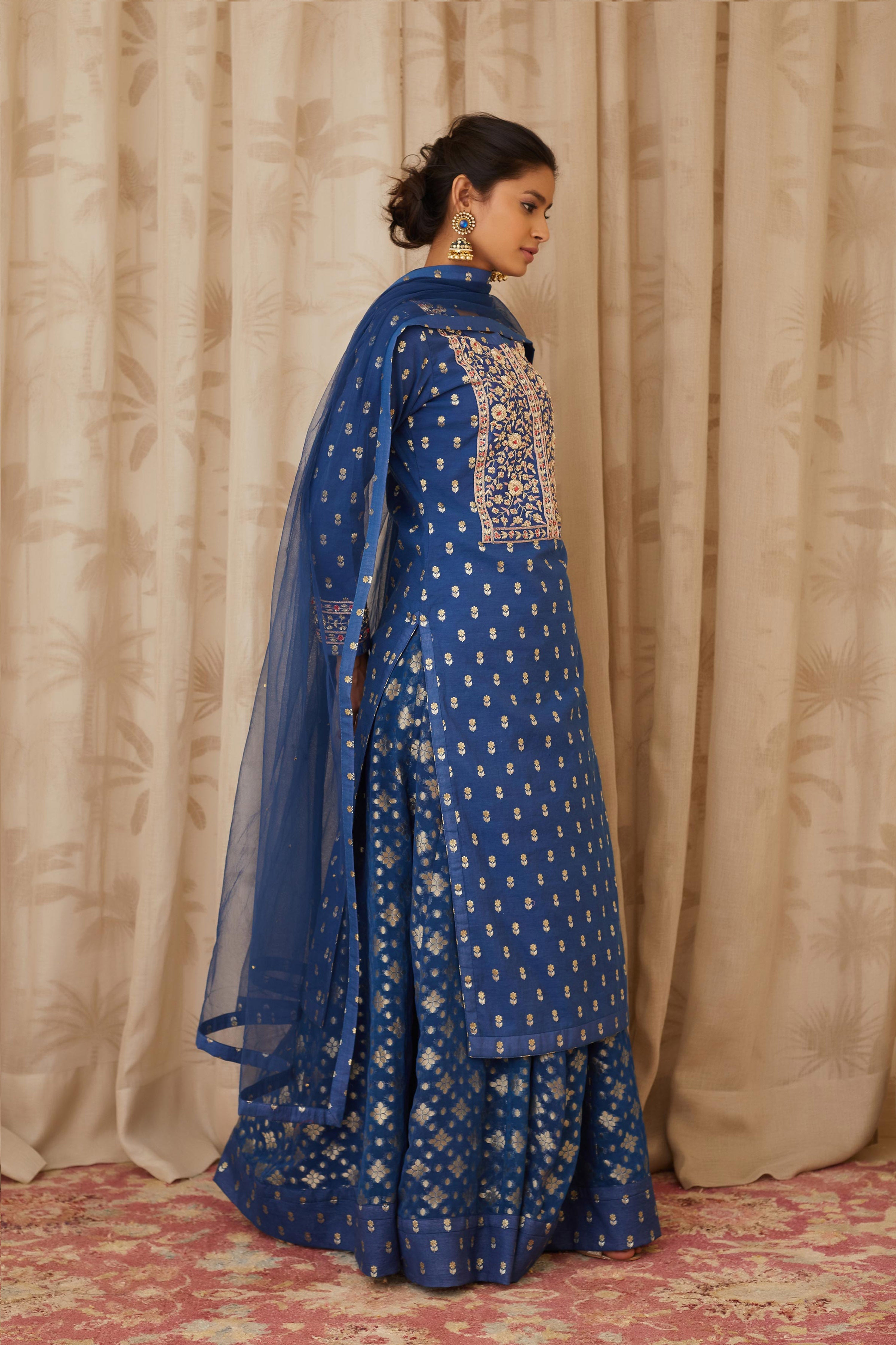 Royal Blue Kurta Skirt Set