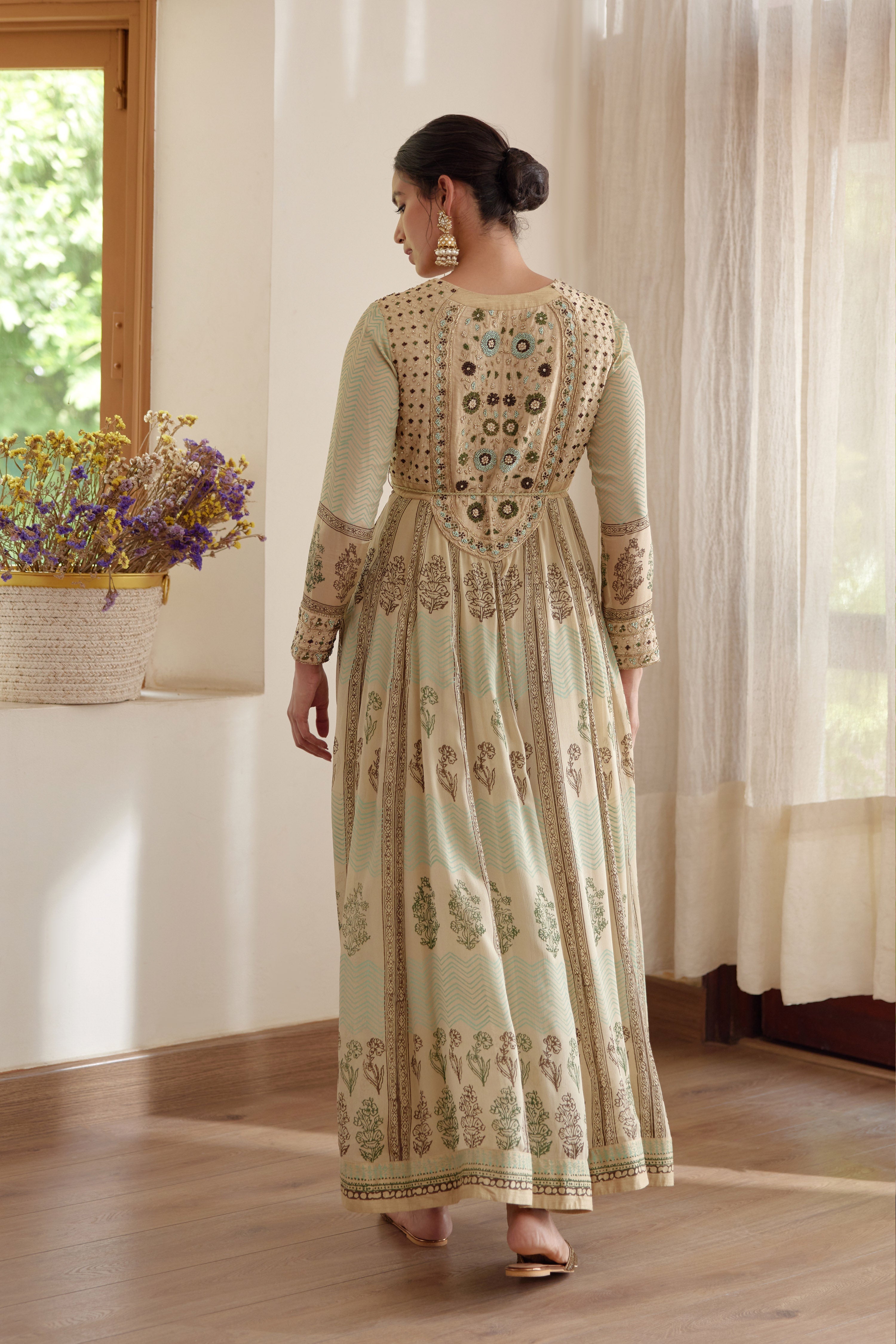 Neutral Green Anarkali Set