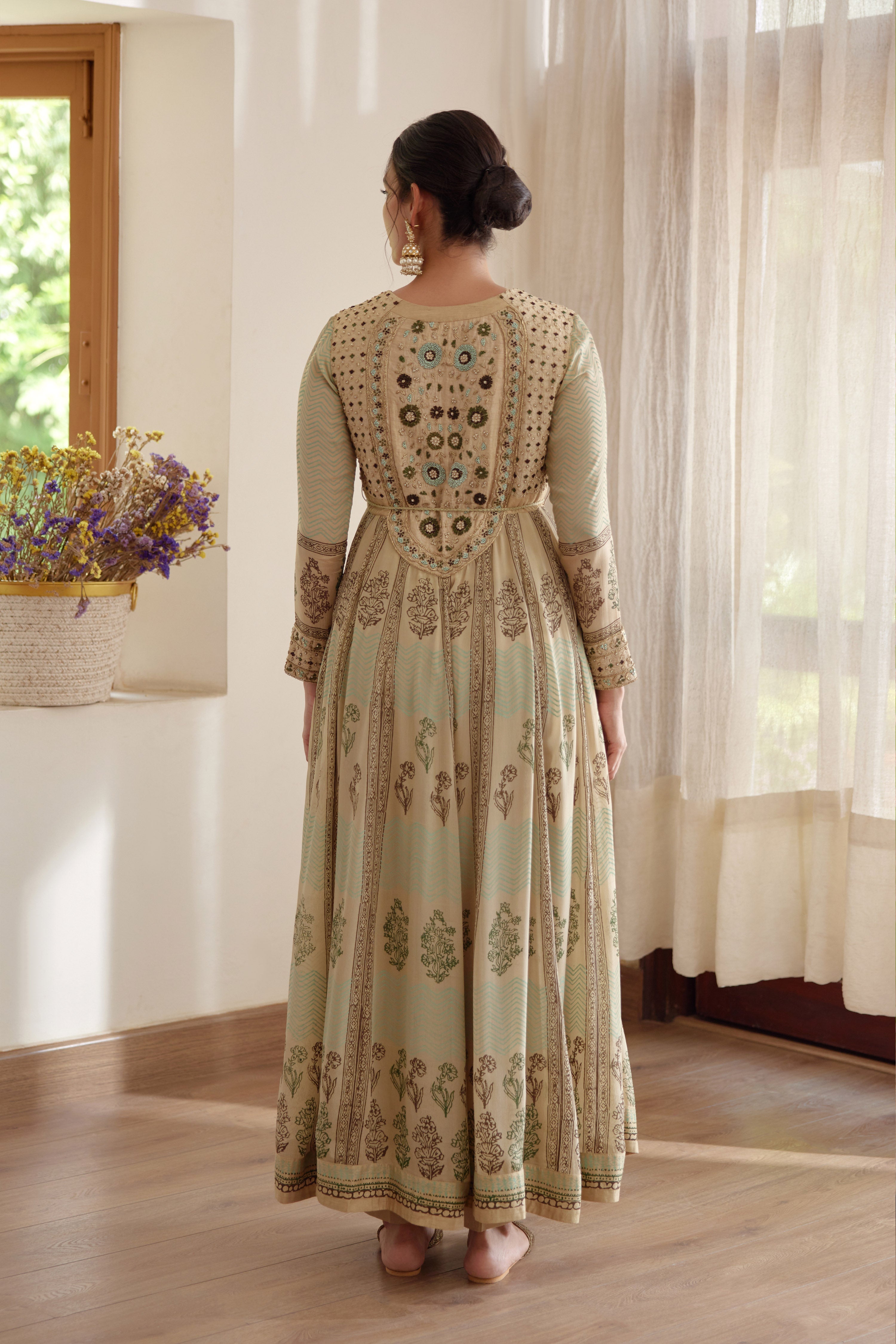 Neutral Green Anarkali Set