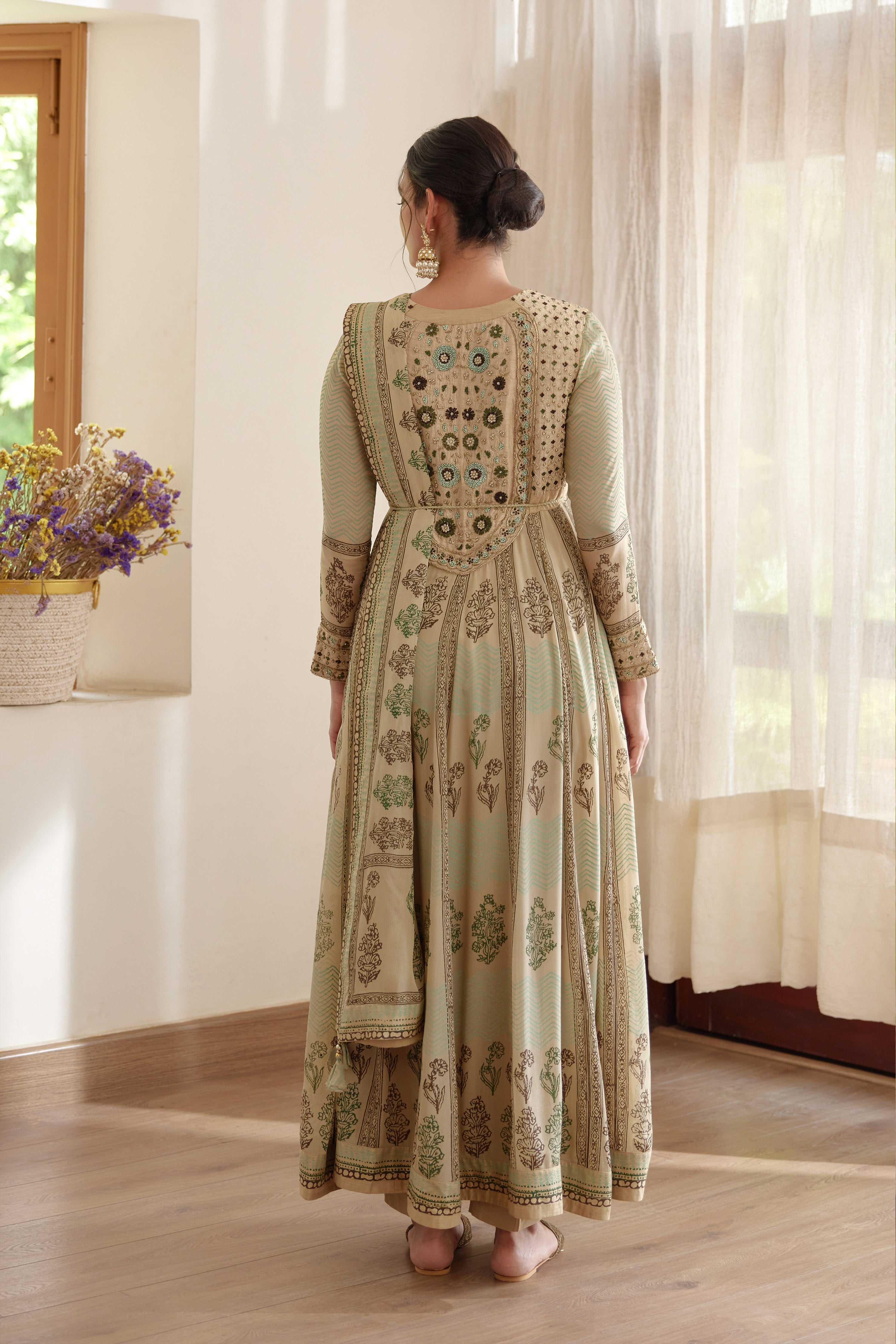 Neutral Green Anarkali Set