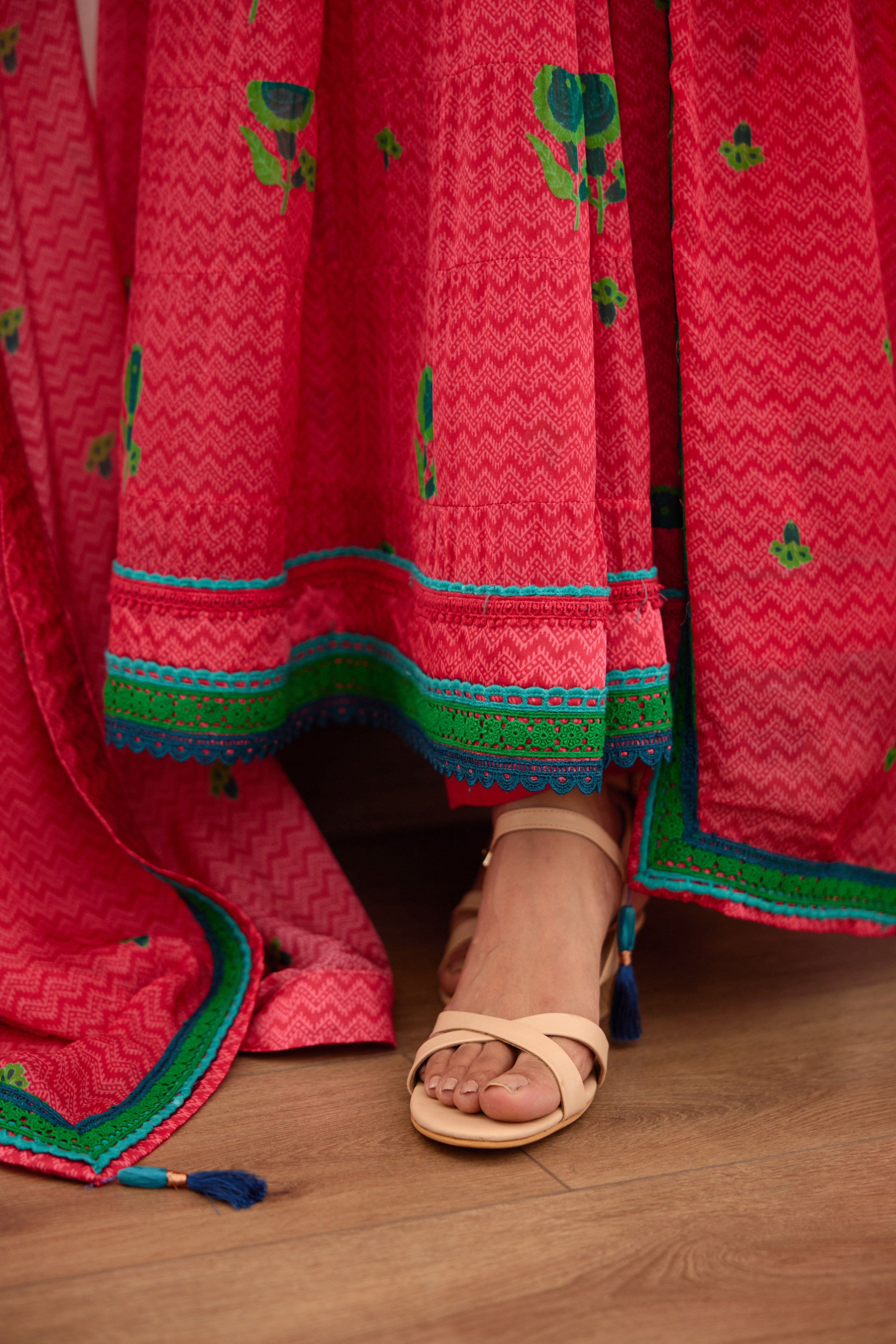 Red Anarkali Set