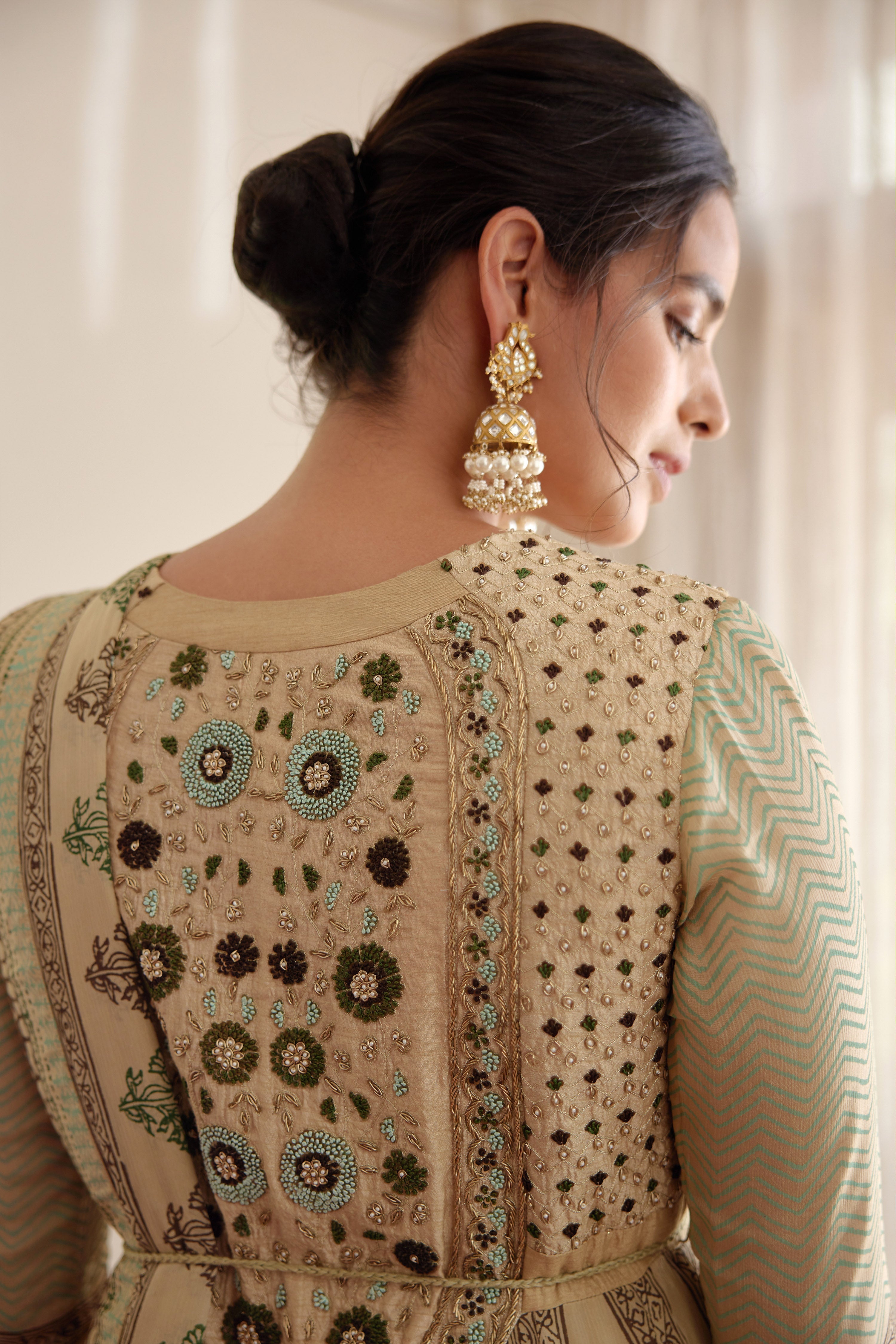 Neutral Green Anarkali Set