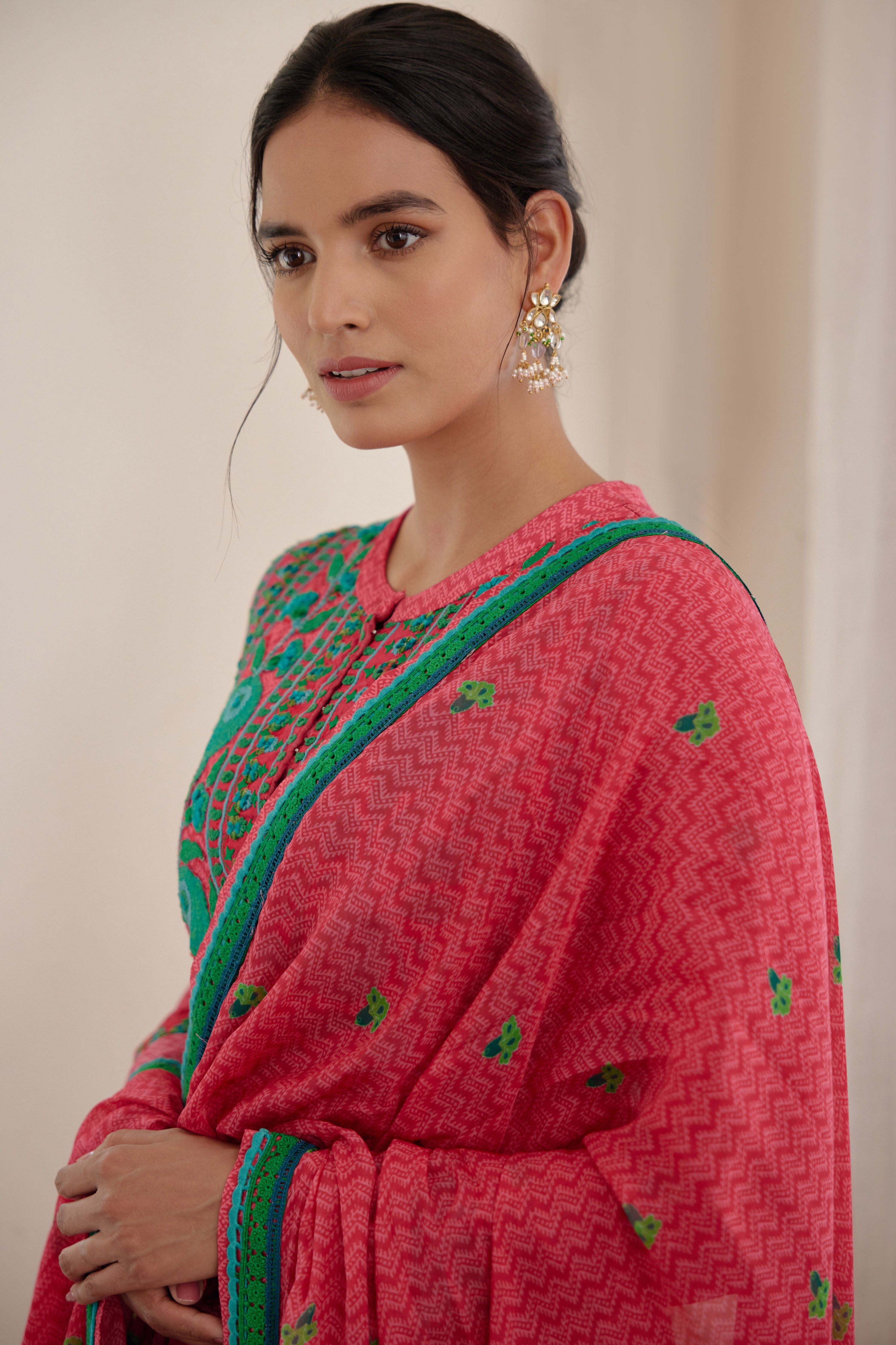 Red Anarkali Set