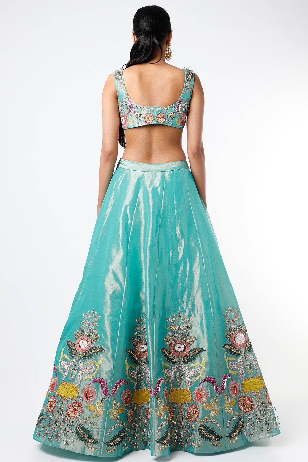 Yuvika - Turquoise Tissue Lehenga Set
