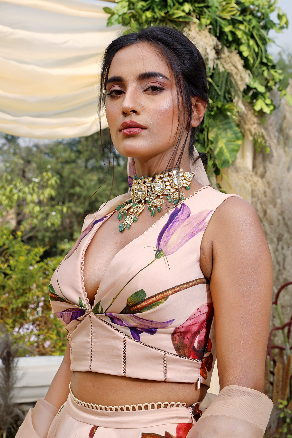 Nude Printed Lehenga Set