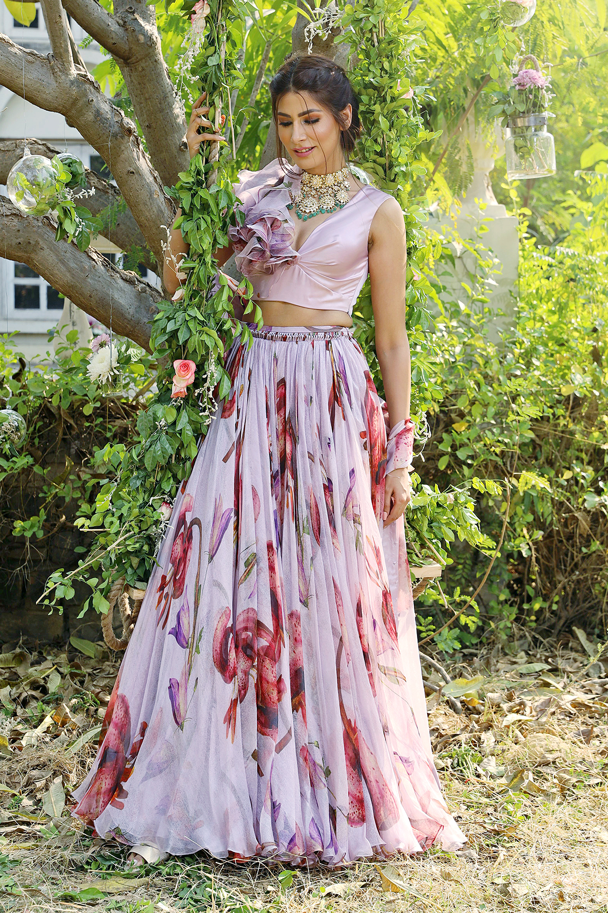 Lilac Printed Lehenga Set