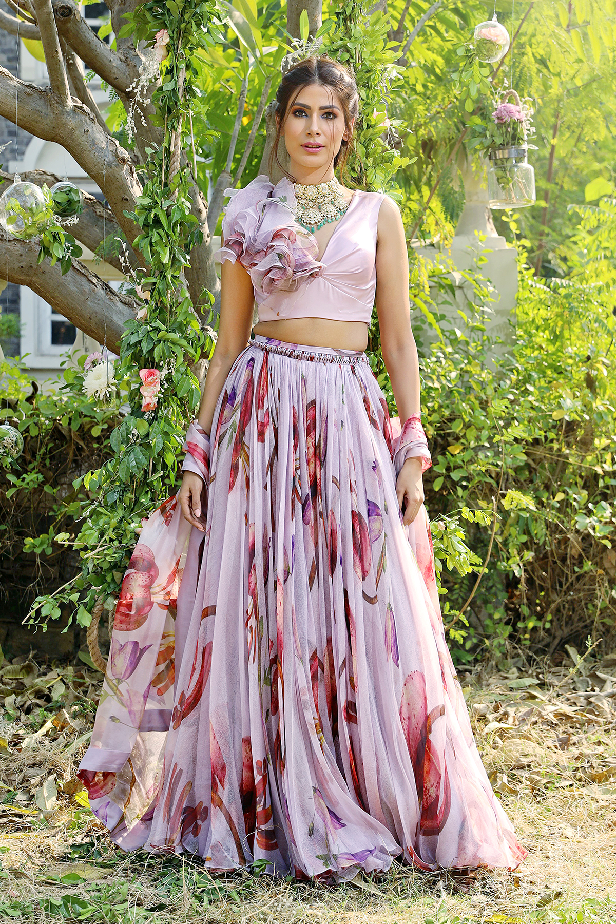 Lilac Printed Lehenga Set