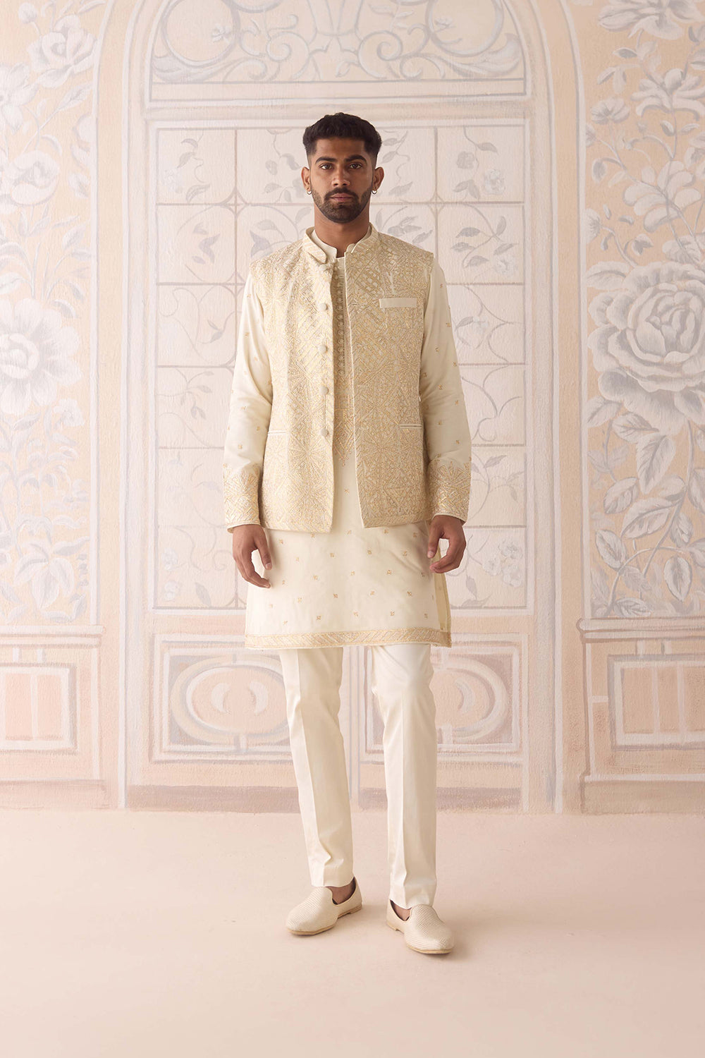Egret Ivory Kurta & Waistcoat Set.