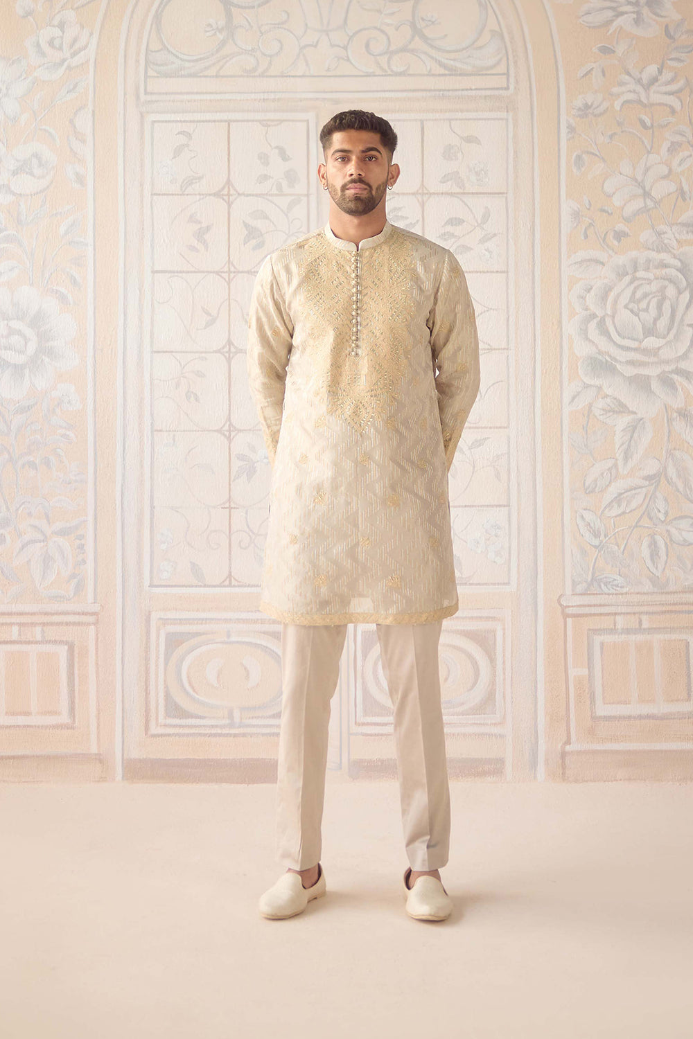 Birch Metallic Ivory Kurta Set.