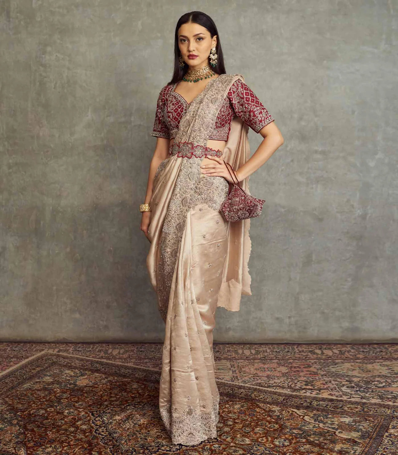 Beige Embroidered Saree With Blouse