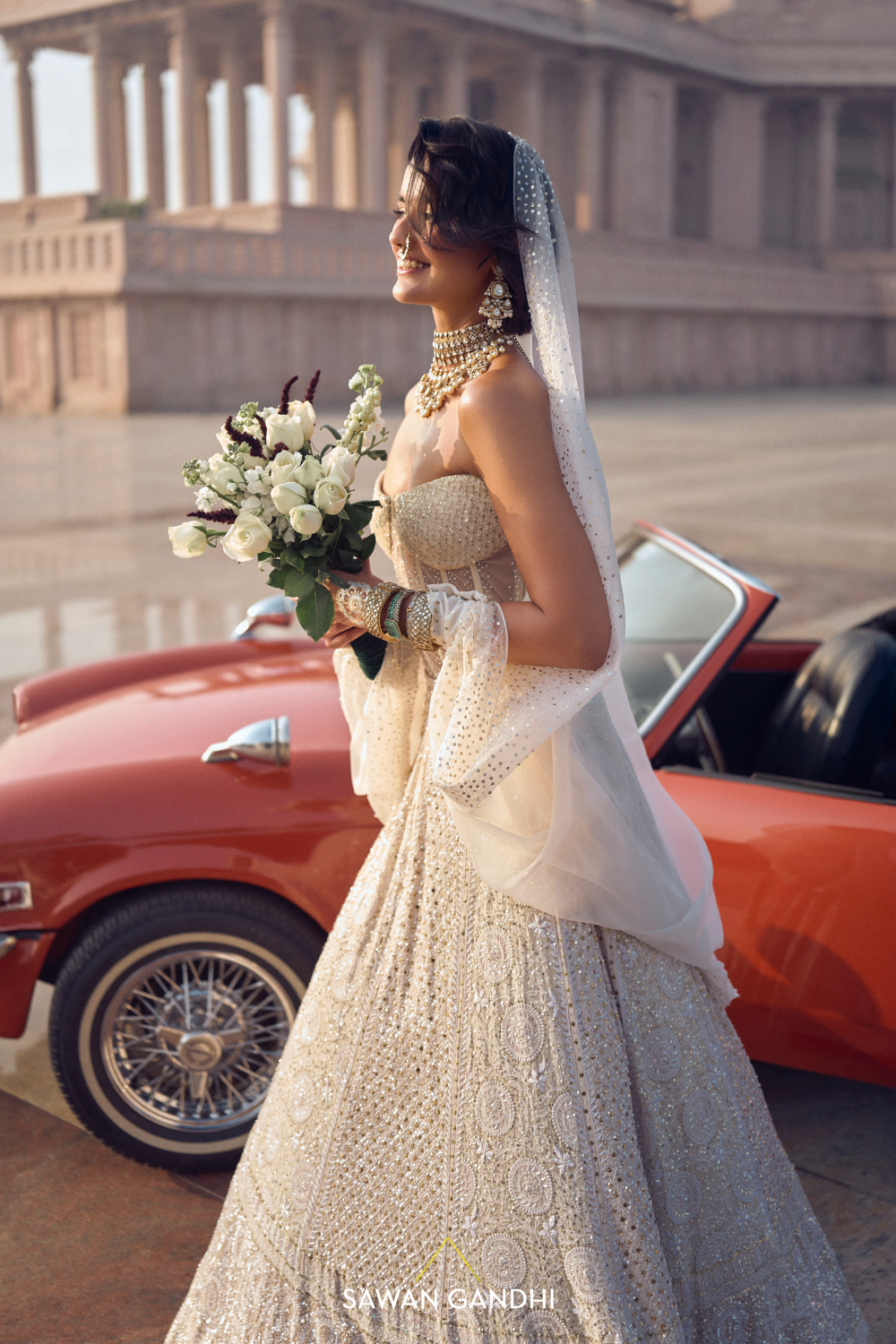 PEARL WHITE CHIKANKARI LEHENGA WITH CORSET
