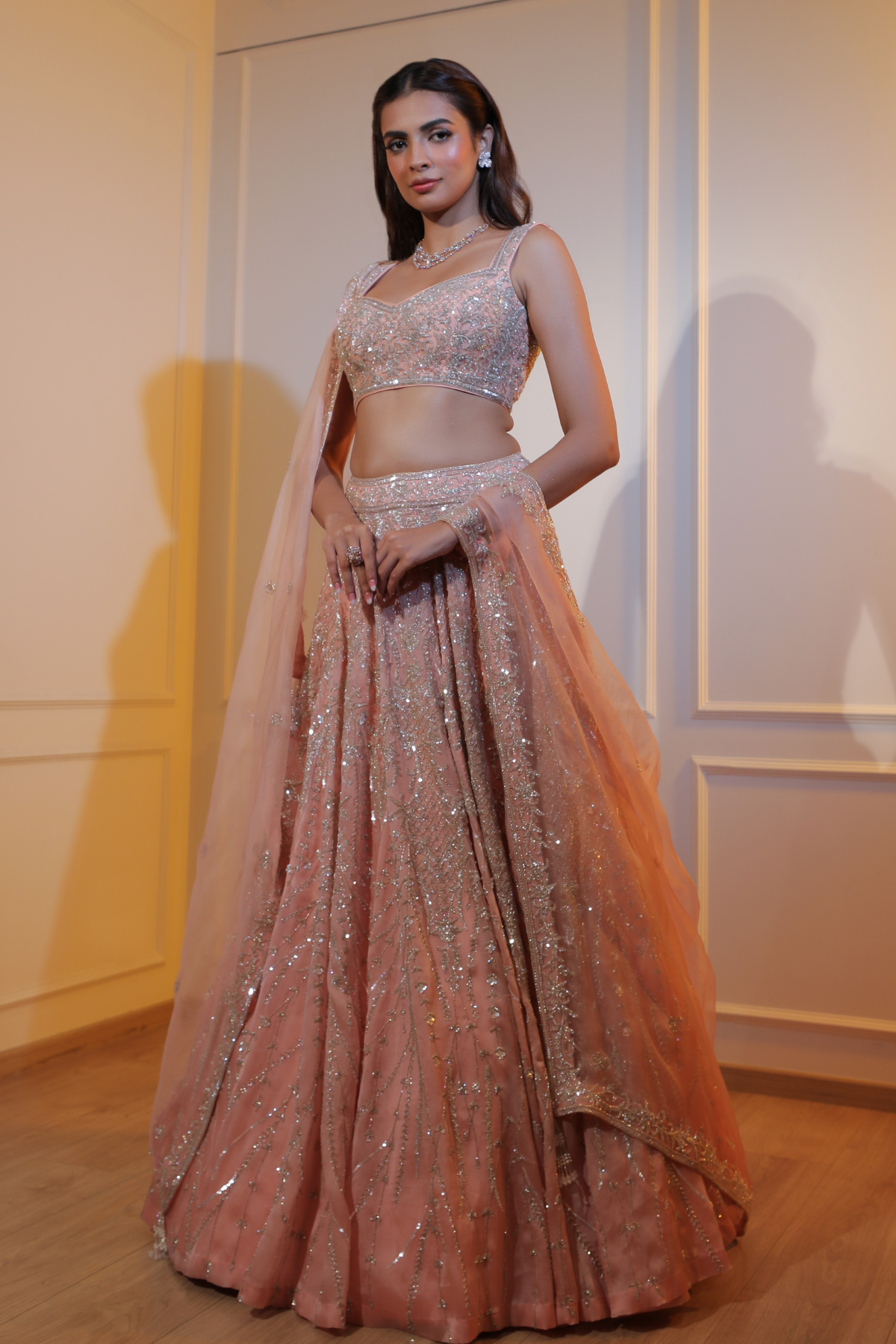 Peach Crystal Lehenga