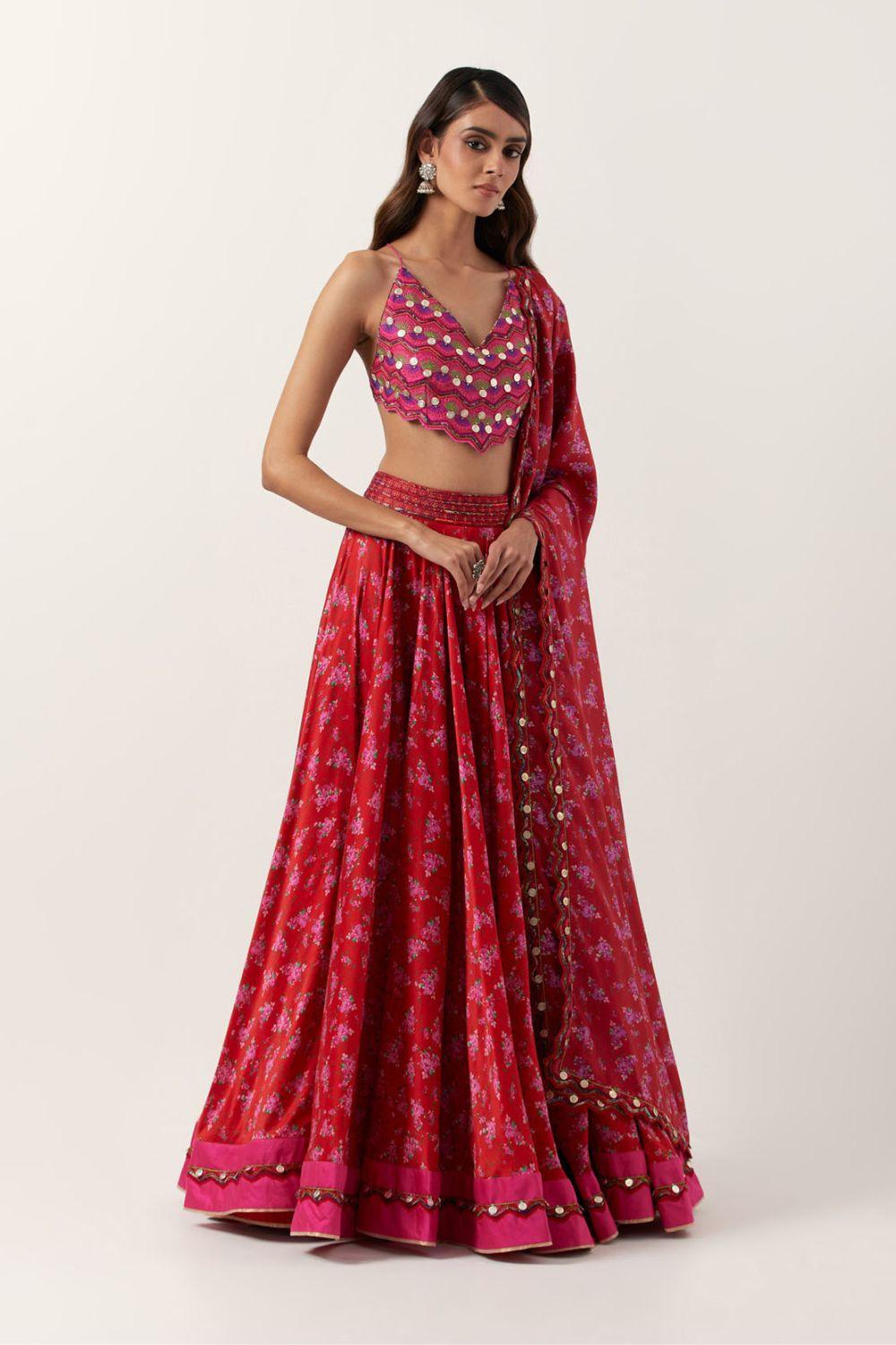 Surkh Laal Floral Lehenga Set