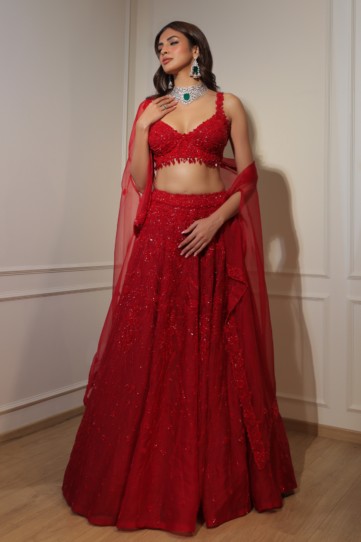 Red Crystal Lehenga
