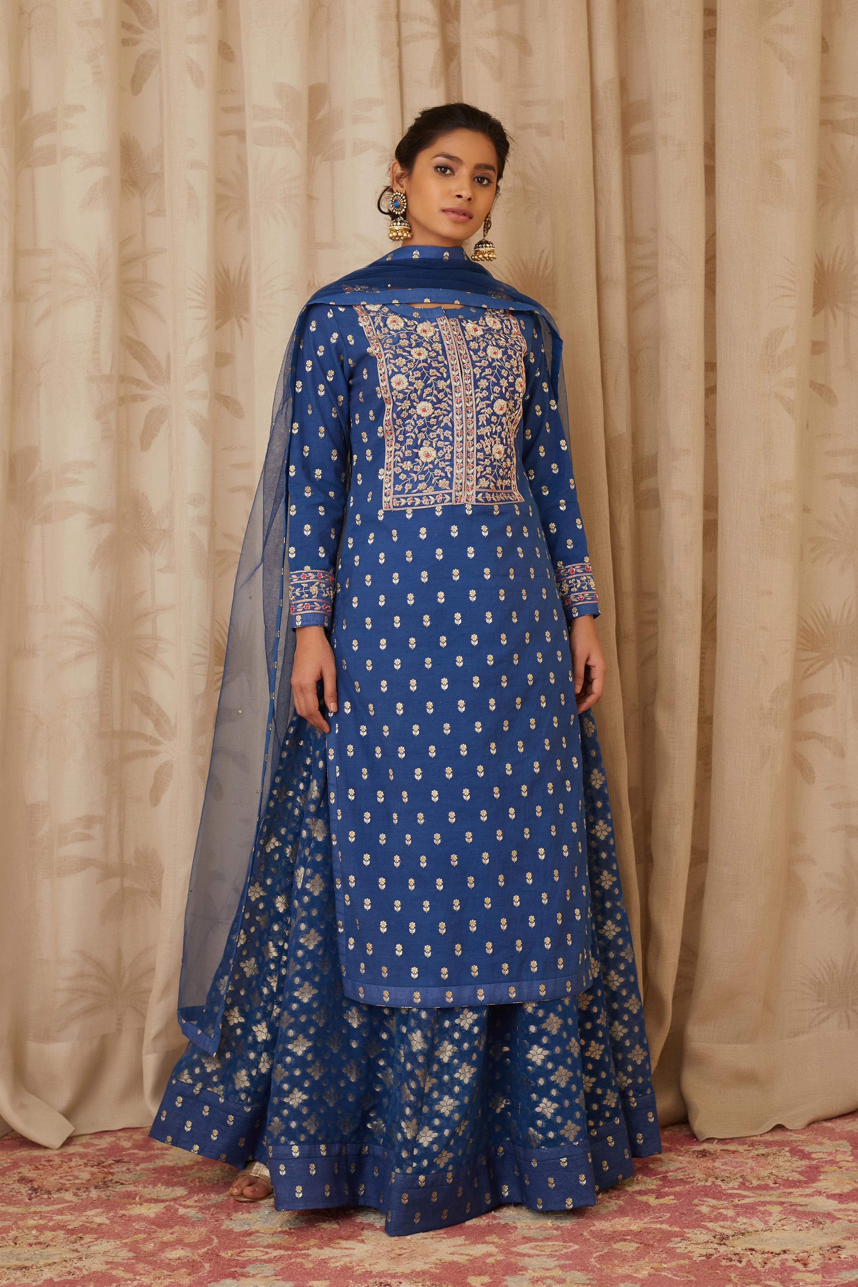 Royal Blue Kurta Skirt Set
