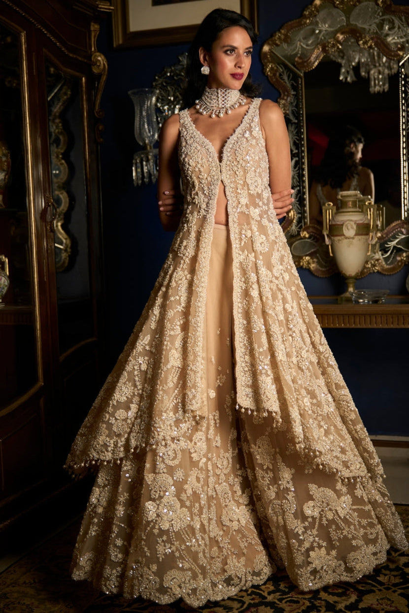 Nude High-Low Sharara Set